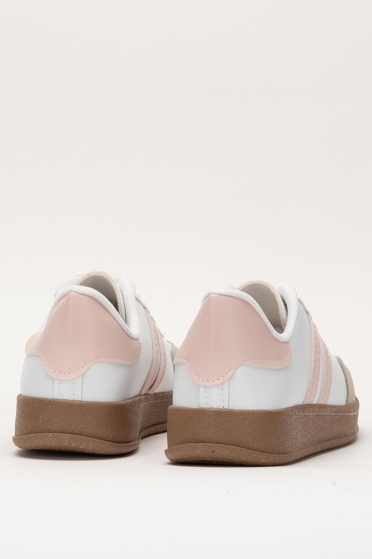 Unisex Rahat Hafif Spor Sneaker Ayakkabı  BEYAZ - PUDRA