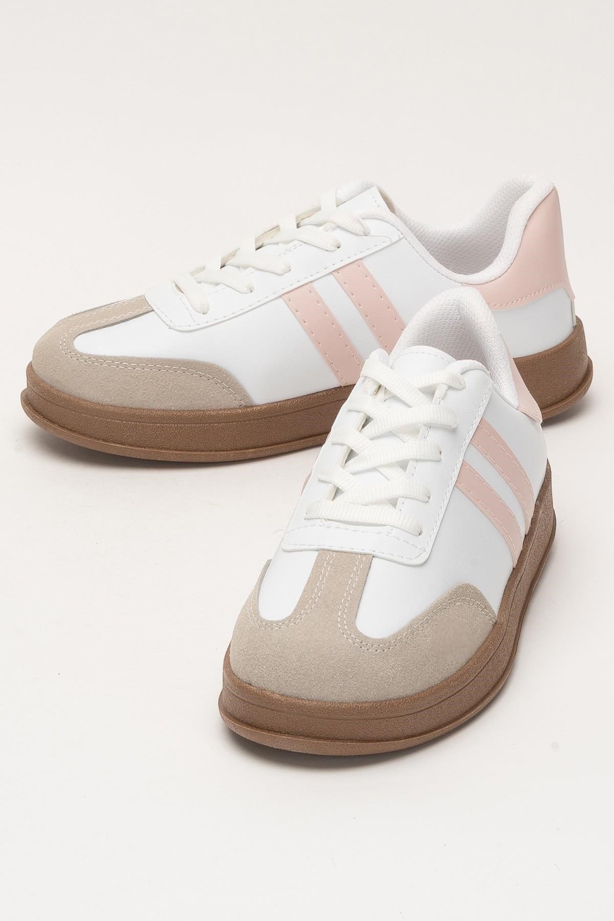Unisex Rahat Hafif Spor Sneaker Ayakkabı  BEYAZ - PUDRA