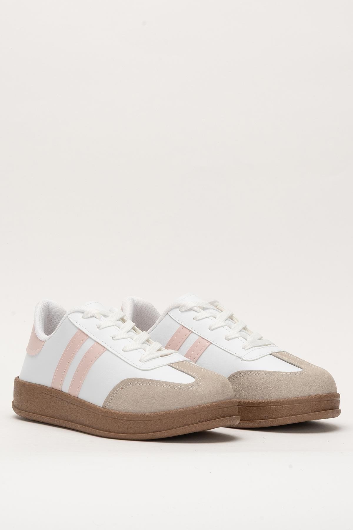 Unisex Rahat Hafif Spor Sneaker Ayakkabı  BEYAZ - PUDRA