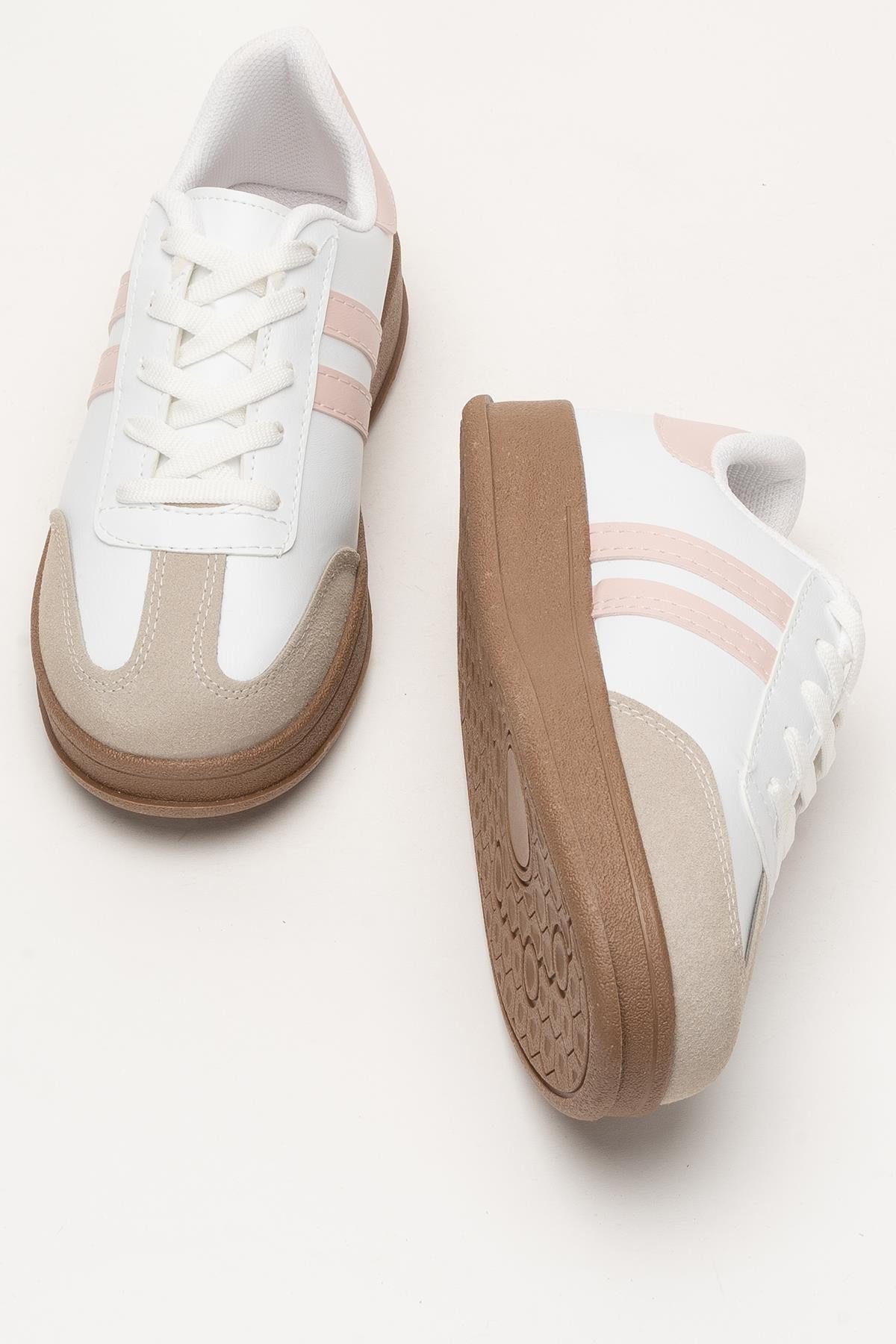 Unisex Rahat Hafif Spor Sneaker Ayakkabı  BEYAZ - PUDRA