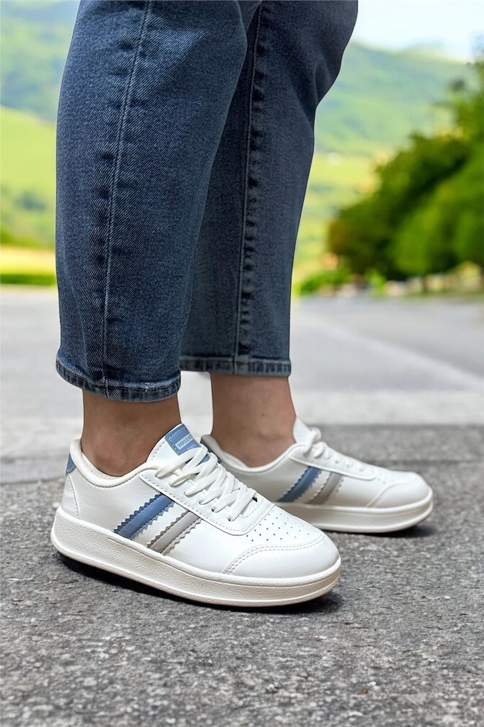 Unisex Spor Sneaker Ayakkabı BEYAZ - MAVİ