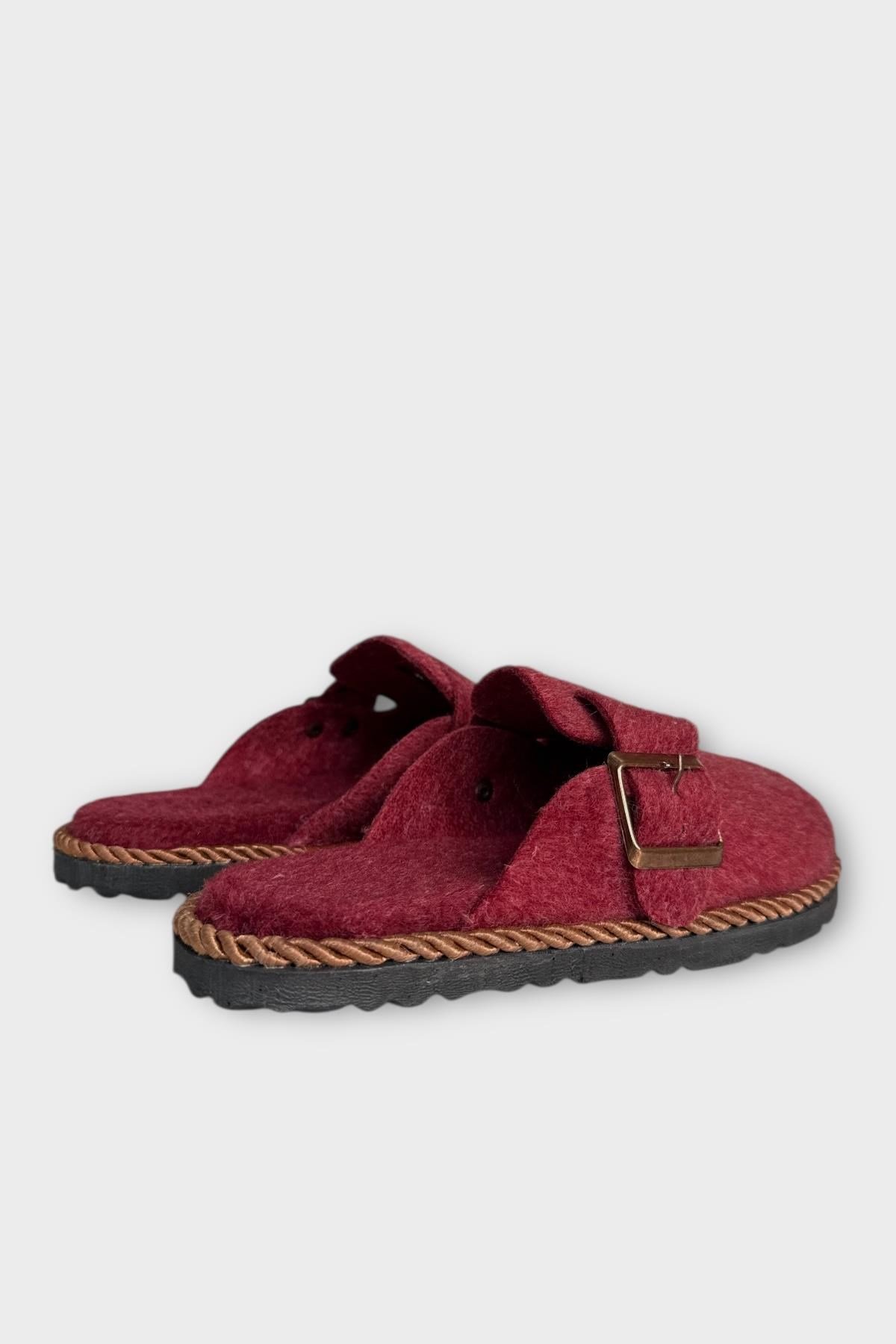 Unisex Tokalı Keçe Kumaşlı Ev Terliği BORDO