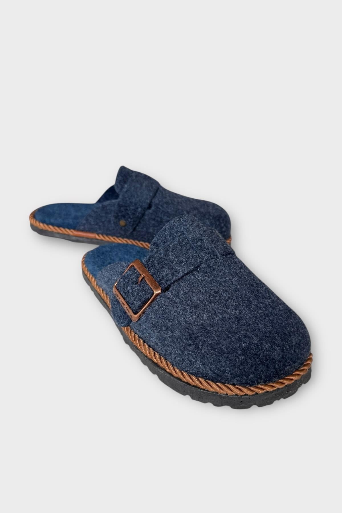 Unisex Tokalı Keçe Kumaşlı Ev Terliği LACİVERT