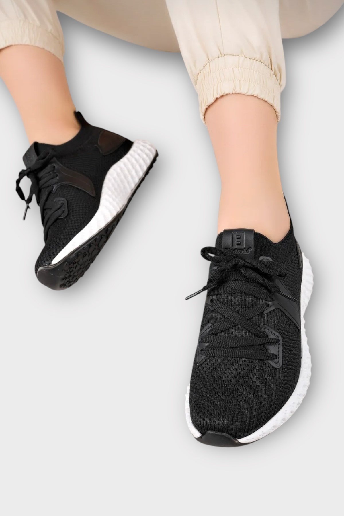 Unisex Triko Örme Sneaker Spor Ayakkabı SİYAH - BEYAZ