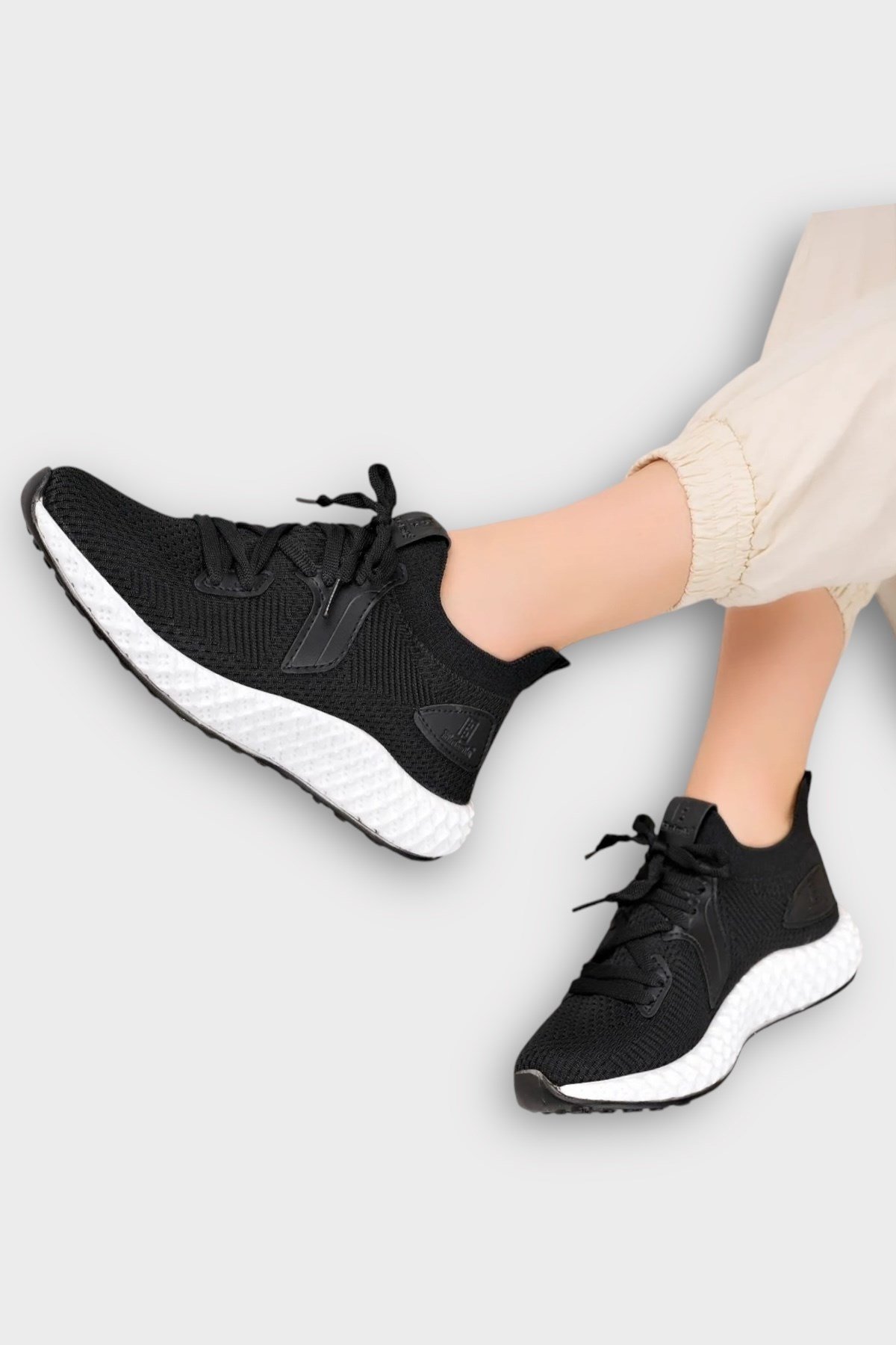 Unisex Triko Örme Sneaker Spor Ayakkabı SİYAH - BEYAZ