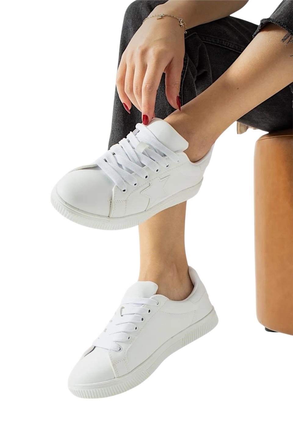 Yıldızlı Spor Kadın Sneaker Ayakkabı BEYAZ
