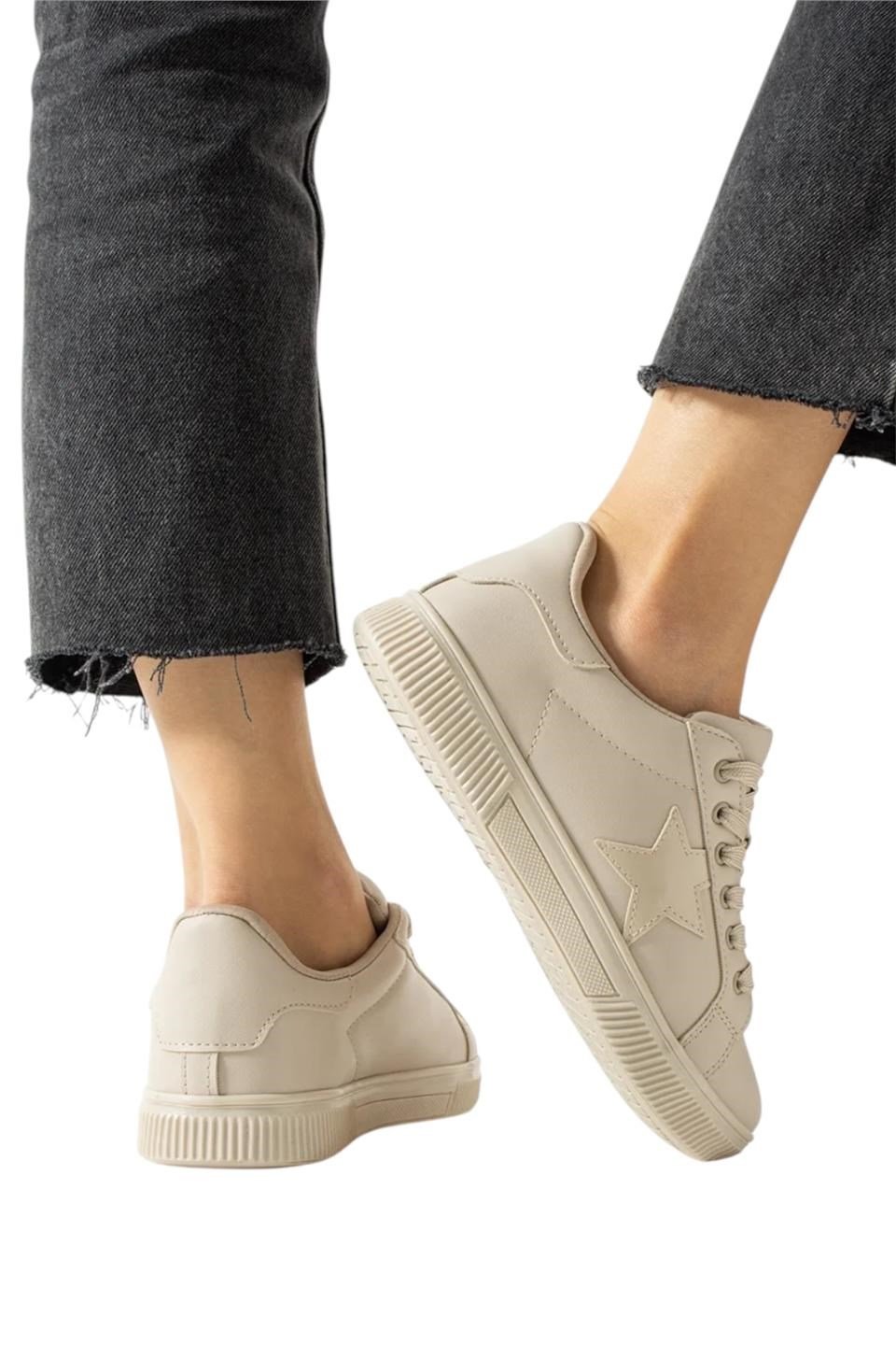 Yıldızlı Spor Kadın Sneaker Ayakkabı BEJ