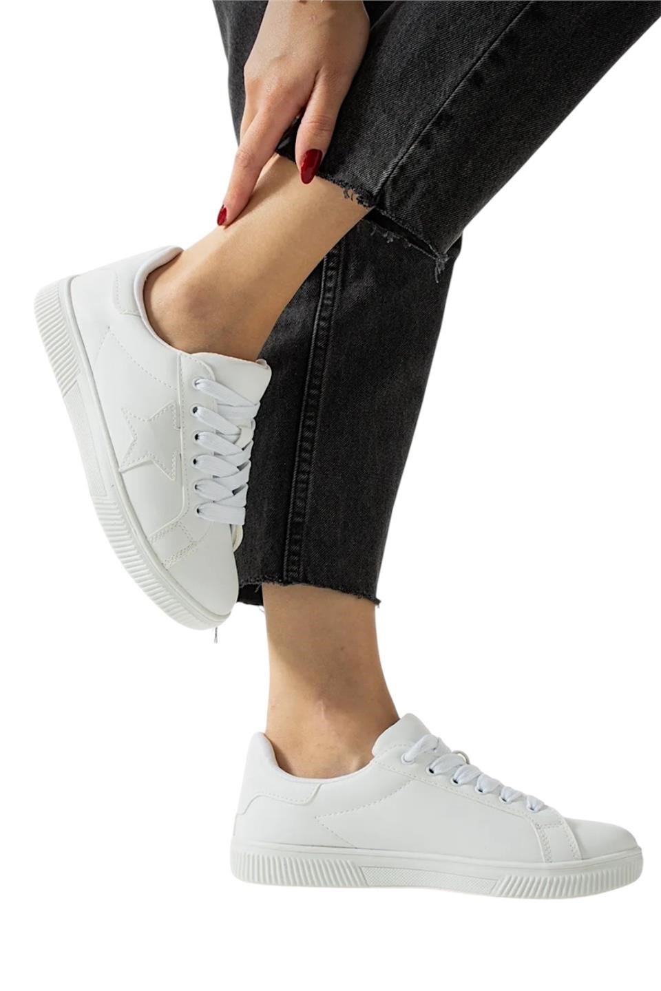 Yıldızlı Spor Kadın Sneaker Ayakkabı BEYAZ