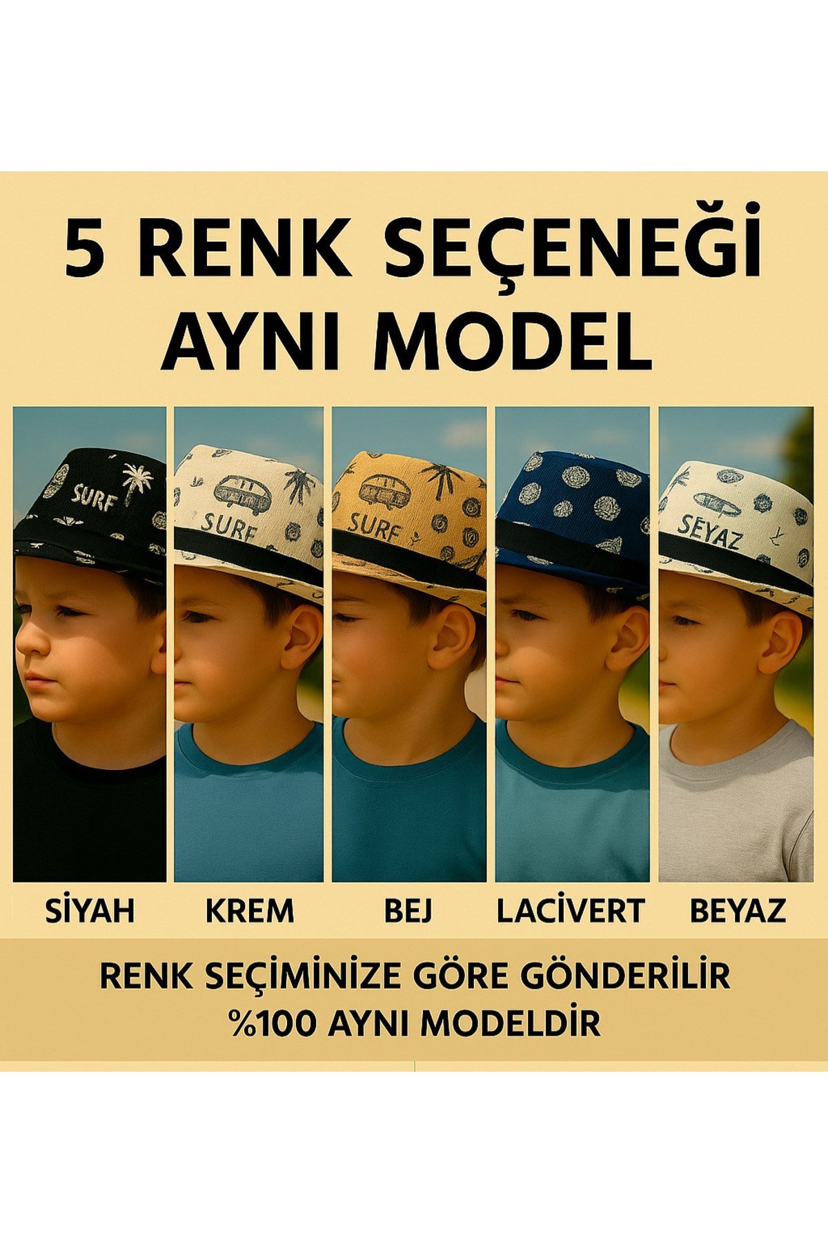 ® Çocuk Fötr Hasır Şapka Yazlık Desenli Erkek Kız Gölgelikli Fedora Plaj Şapkası-beyaz