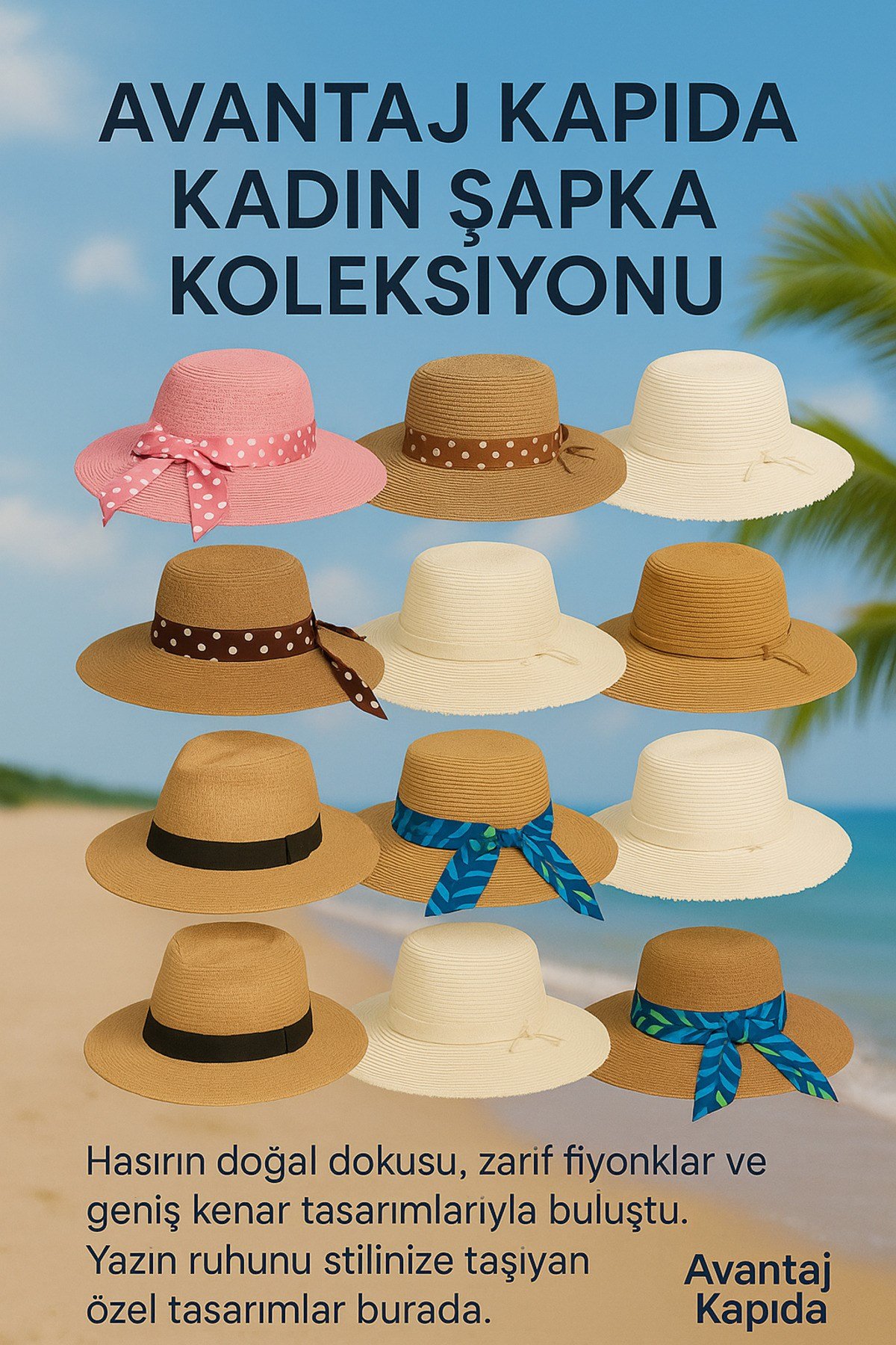 ® Kadın Hasır Yazlık Şapka – Geniş Kenarlı, Fiyonklu, Özel Tasarım Modeller Krem/kırık Beyaz