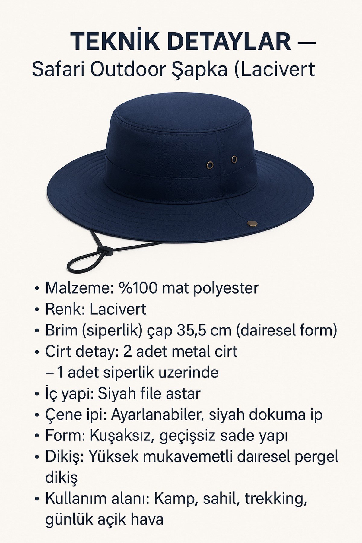 ® Unisex Uv Korumalı Ipli Outdoor Yazlık Şapka – Geniş Kenarlı Lacivert