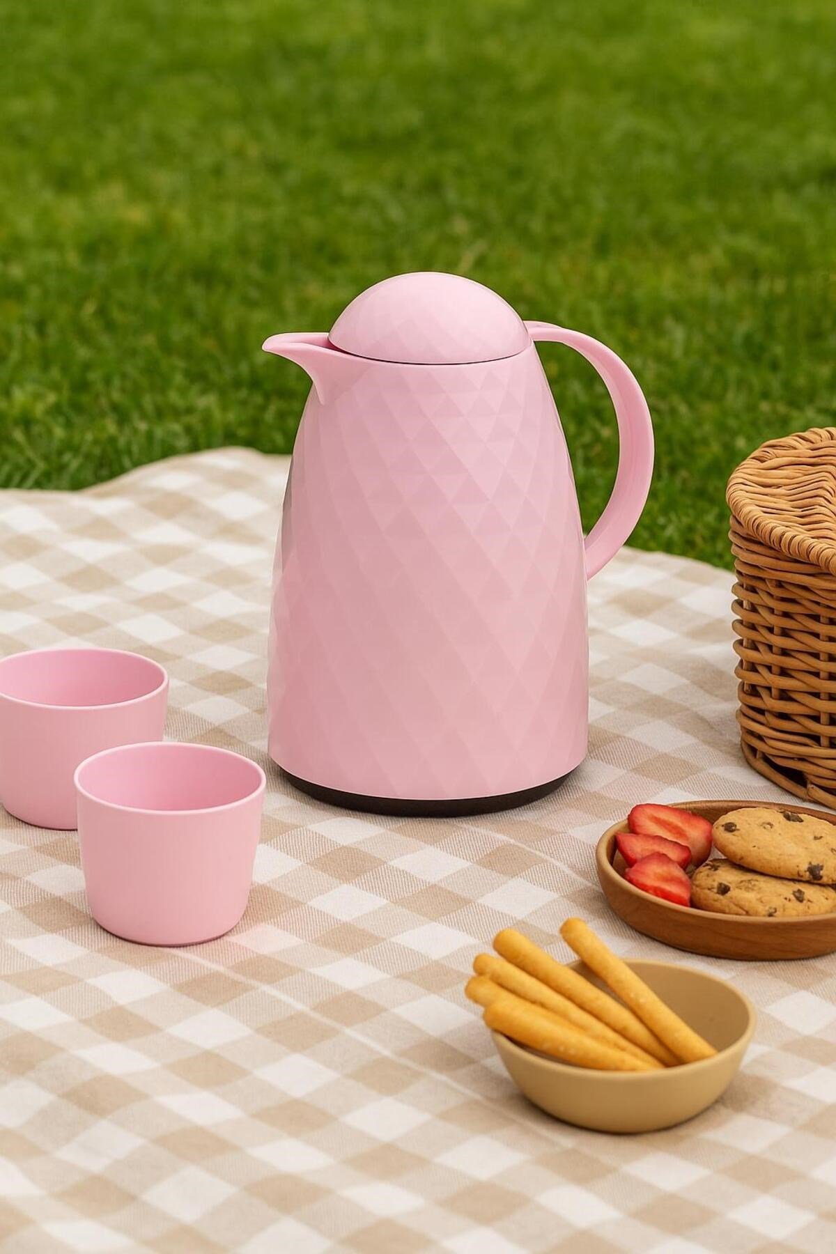 1 Lt Akrilik Soft Pembe Çay Termosu 12 Saat Sıcak 24 Saat Soğuk