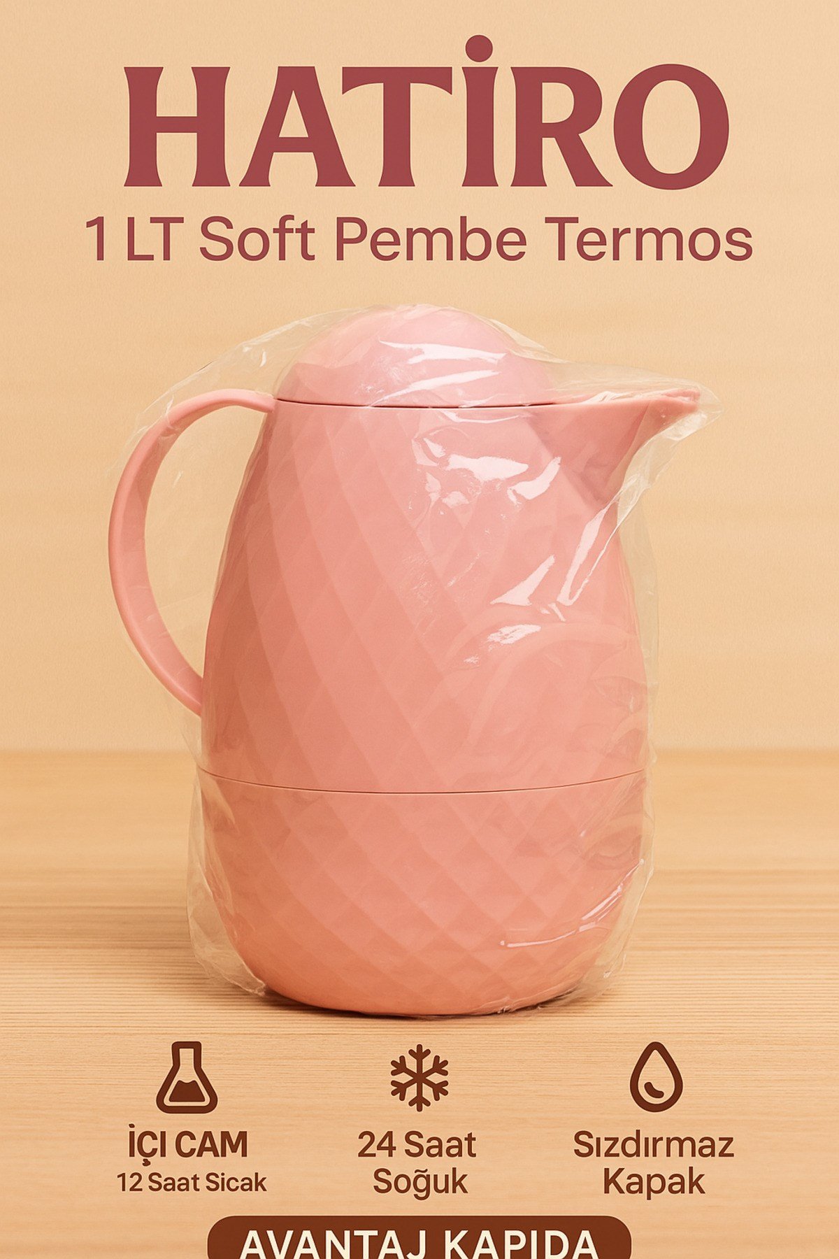 1 LT Şeker Pembe Termos – Cam İçli, Isı Yalıtımlı, 12 Saat Sıcak, 24 Saat Soğuk Su ve Çay Termosu