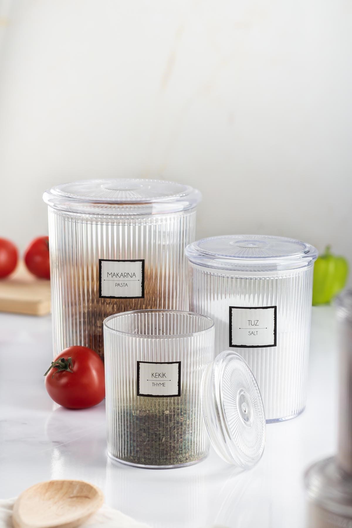 12'li Barok Yuvarlak 3 Boy Kavanoz Seti & Saklama Kabı & Erzak Kabı (4*2000 ML, 4*1000 ML, 4*500 ML