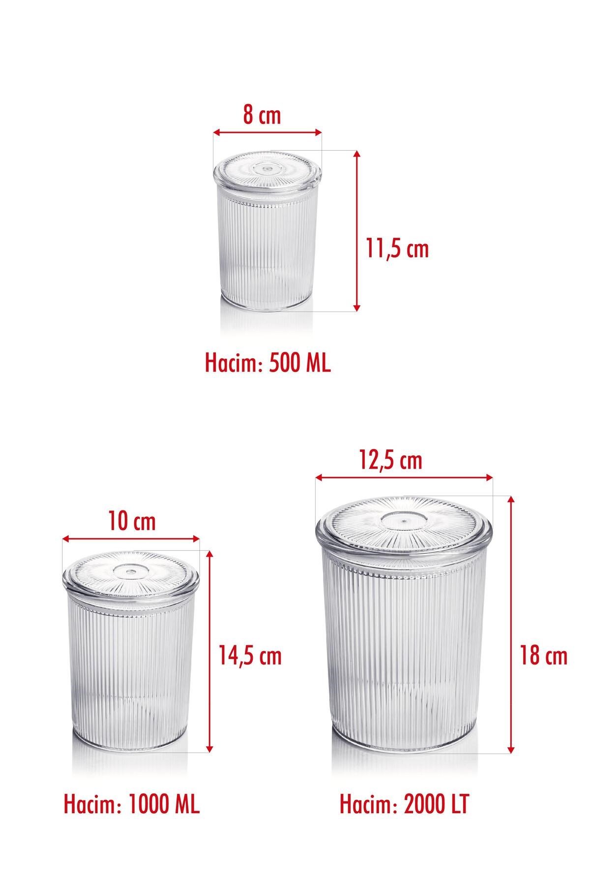 12'li Barok Yuvarlak 3 Boy Kavanoz Seti & Saklama Kabı & Erzak Kabı (4*2000 ML, 4*1000 ML, 4*500 ML