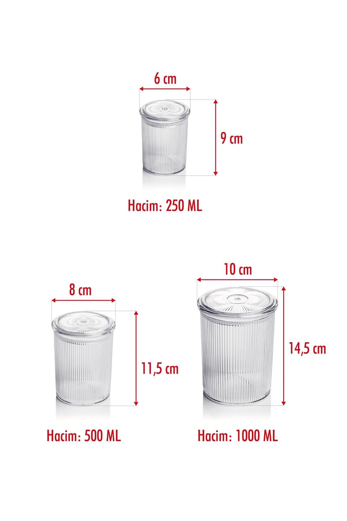 12'li Barok Yuvarlak 3 Boy Kavanoz Seti & Saklama Kabı & Erzak Kabı (4*1000 ML, 4*500 ML,4*250 ML)