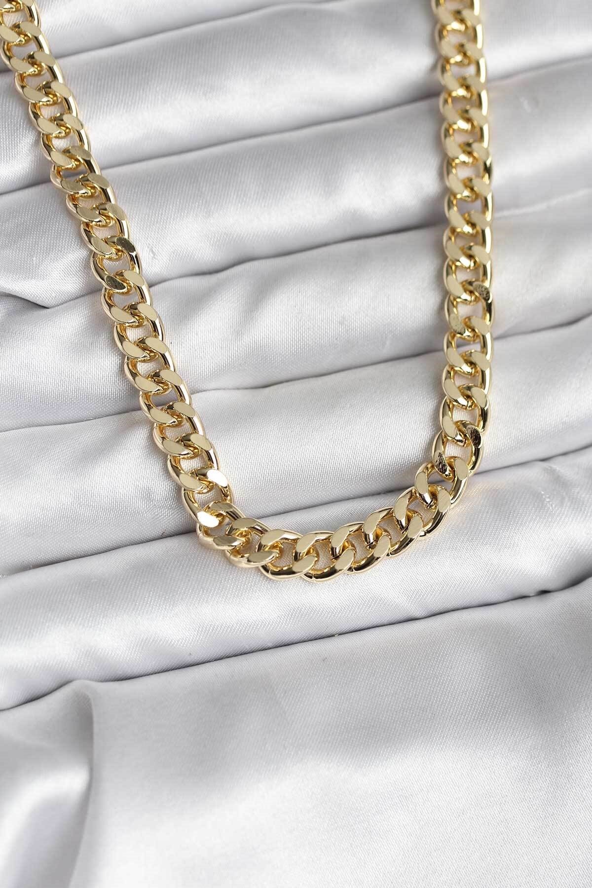 14K Gold Renk Kaplama Kalın Zincir Model CM Kadın Kolye