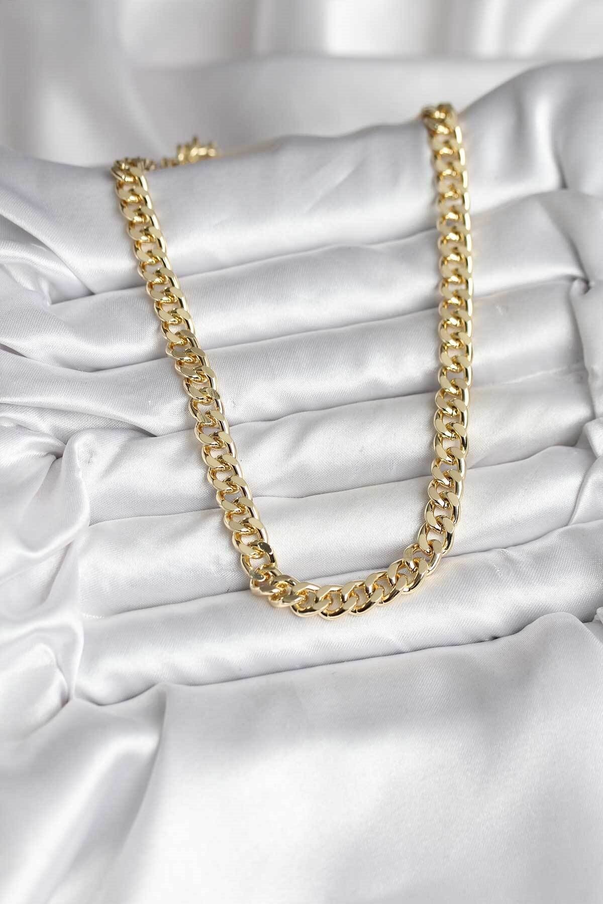 14K Gold Renk Kaplama Kalın Zincir Model CM Kadın Kolye