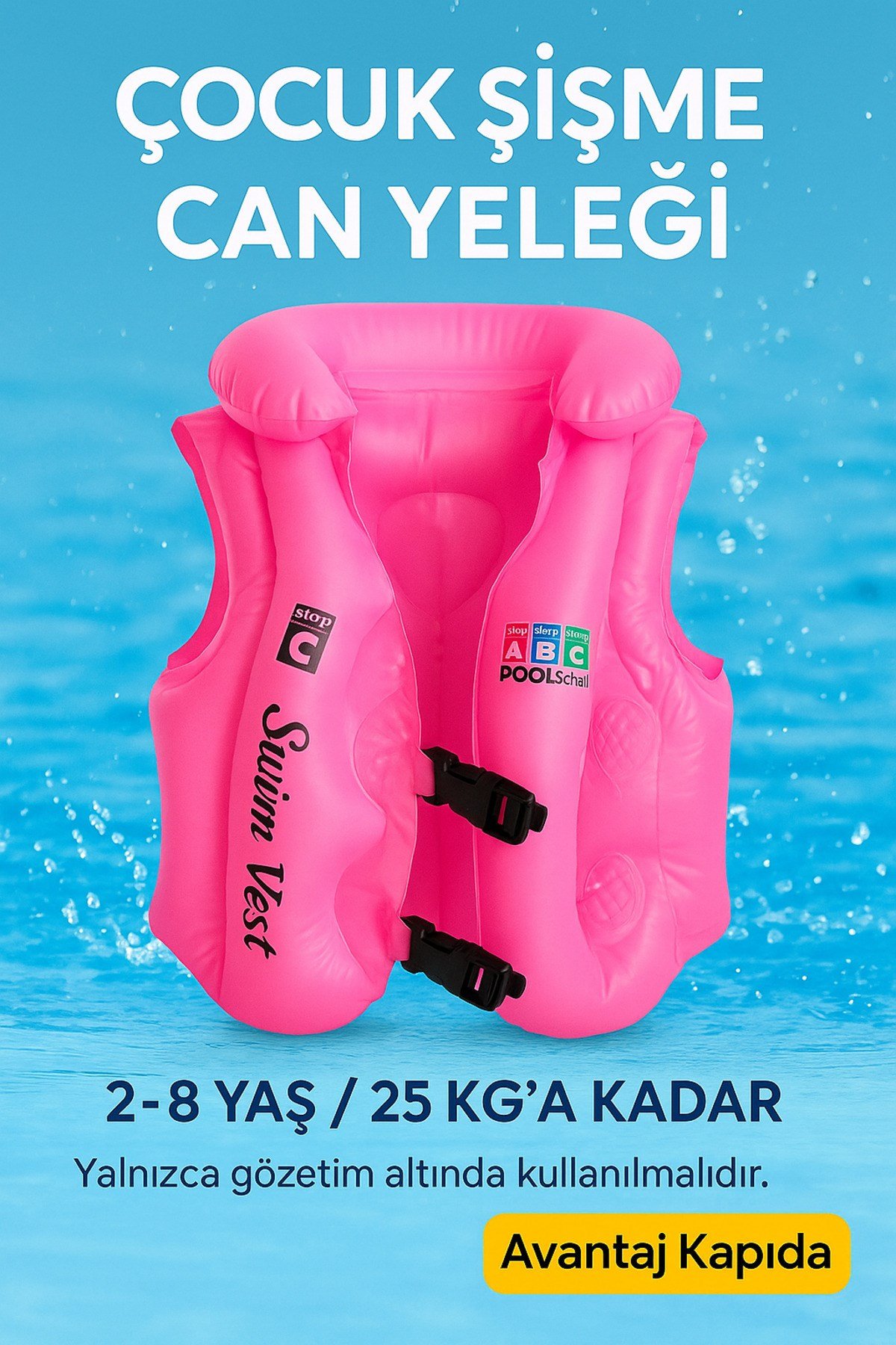 2-8 Yaş Çocuk Şişme Can Yeleği Tokalı 25kg Deniz Havuz Güvenli 4 Renk Yüzme Yeleği