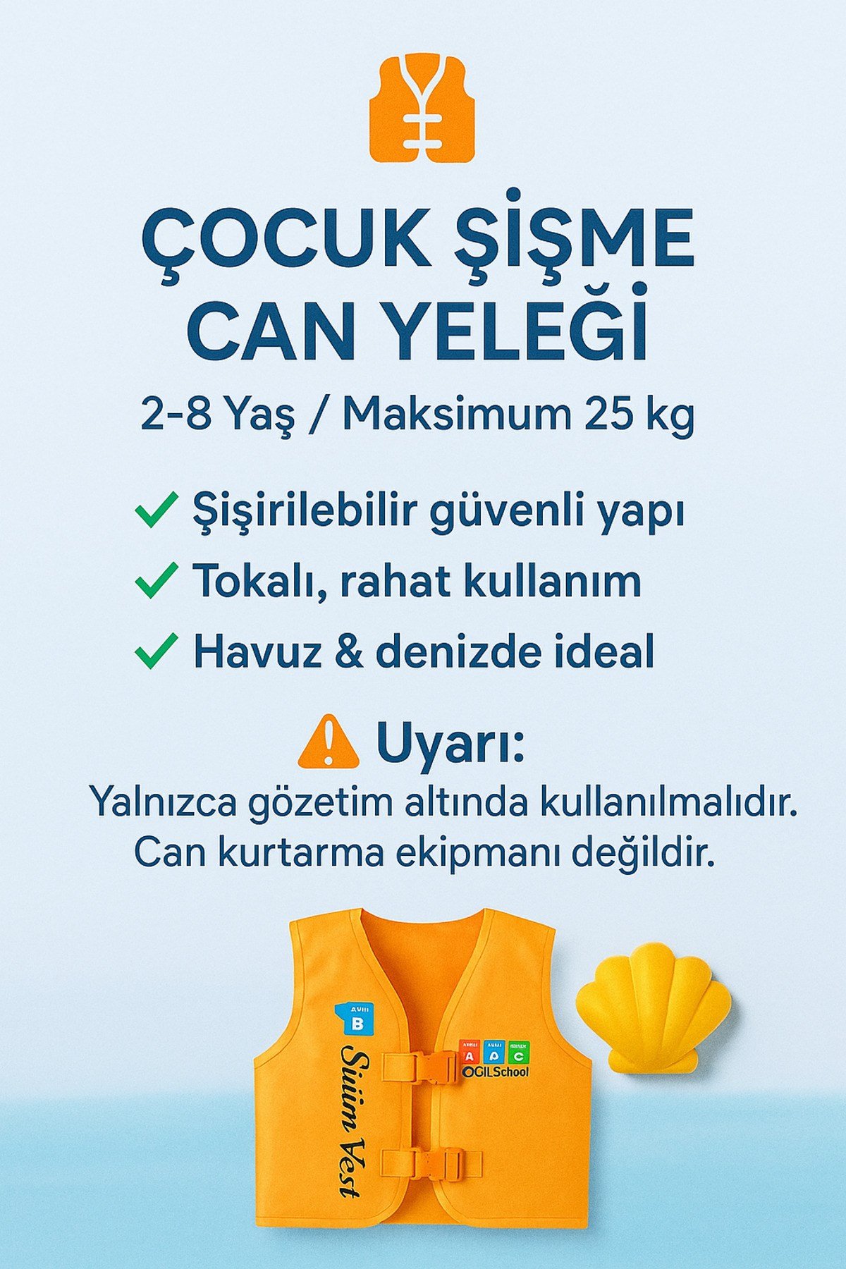 2-8 Yaş Çocuk Şişme Can Yeleği Tokalı 25kg Deniz Havuz Güvenli 4 Renk Yüzme Yeleği