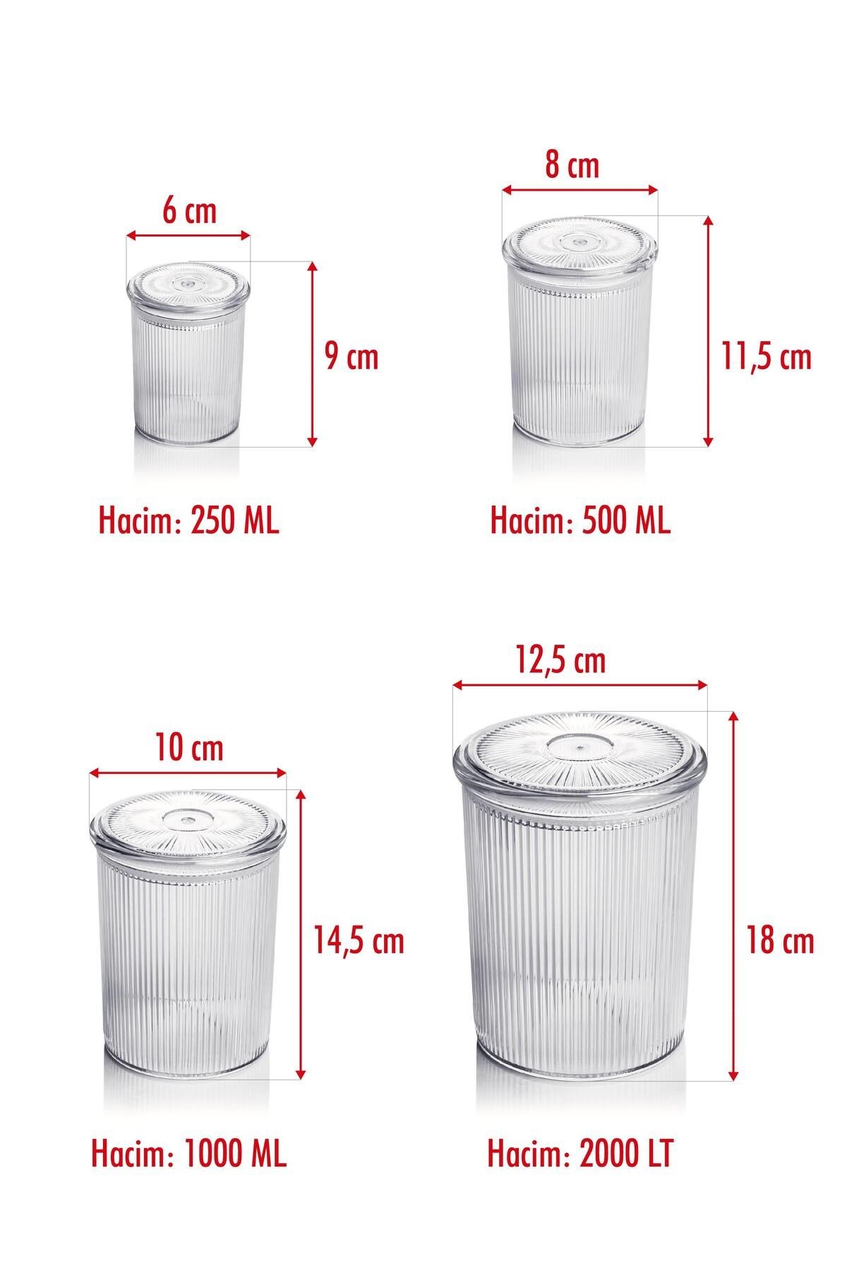 24'lü Barok Yuvarlak 4 Boy Kavanoz Seti & Saklama Kabı & Erzak Kabı (6*2000 ML, 6*1000 ML, 6*500 ML
