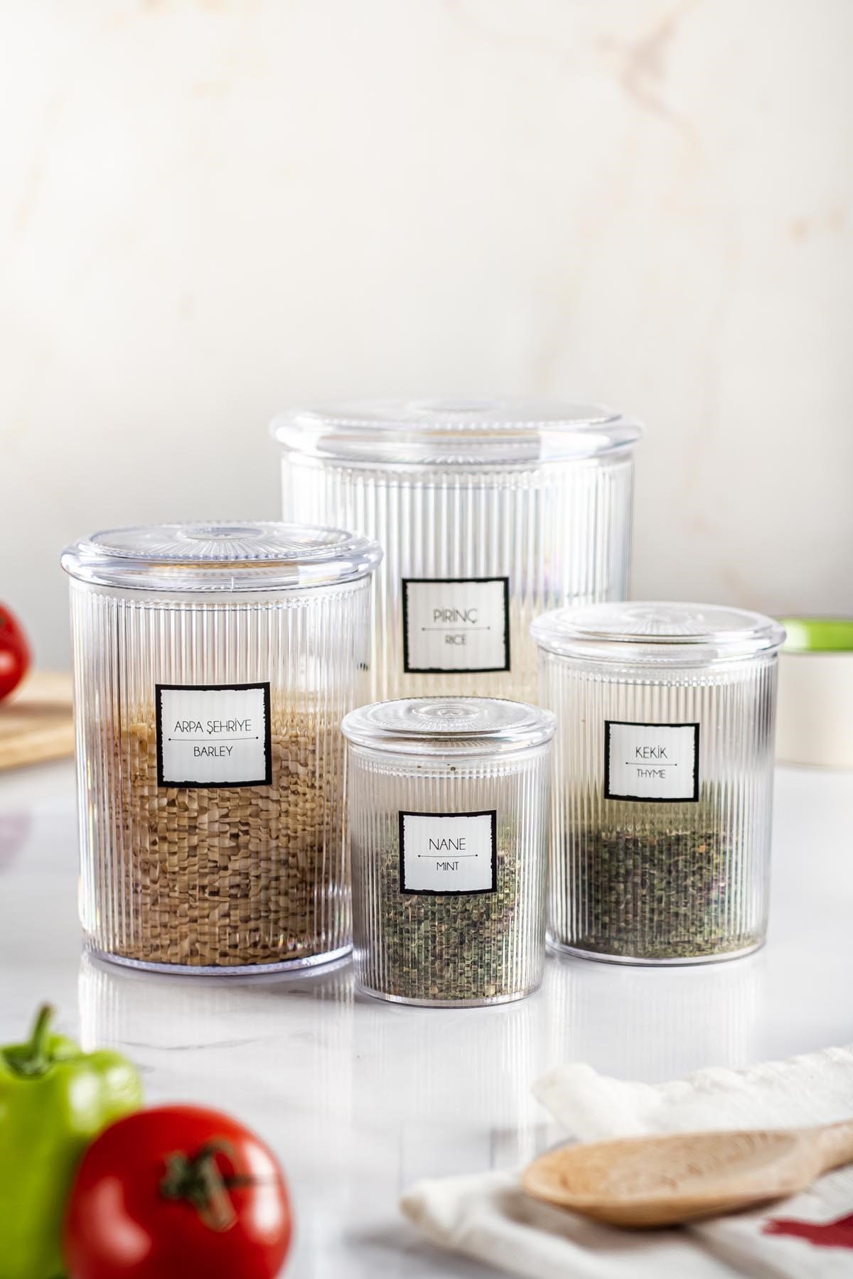 24'lü Barok Yuvarlak 4 Boy Kavanoz Seti & Saklama Kabı & Erzak Kabı (6*2000 ML, 6*1000 ML, 6*500 ML