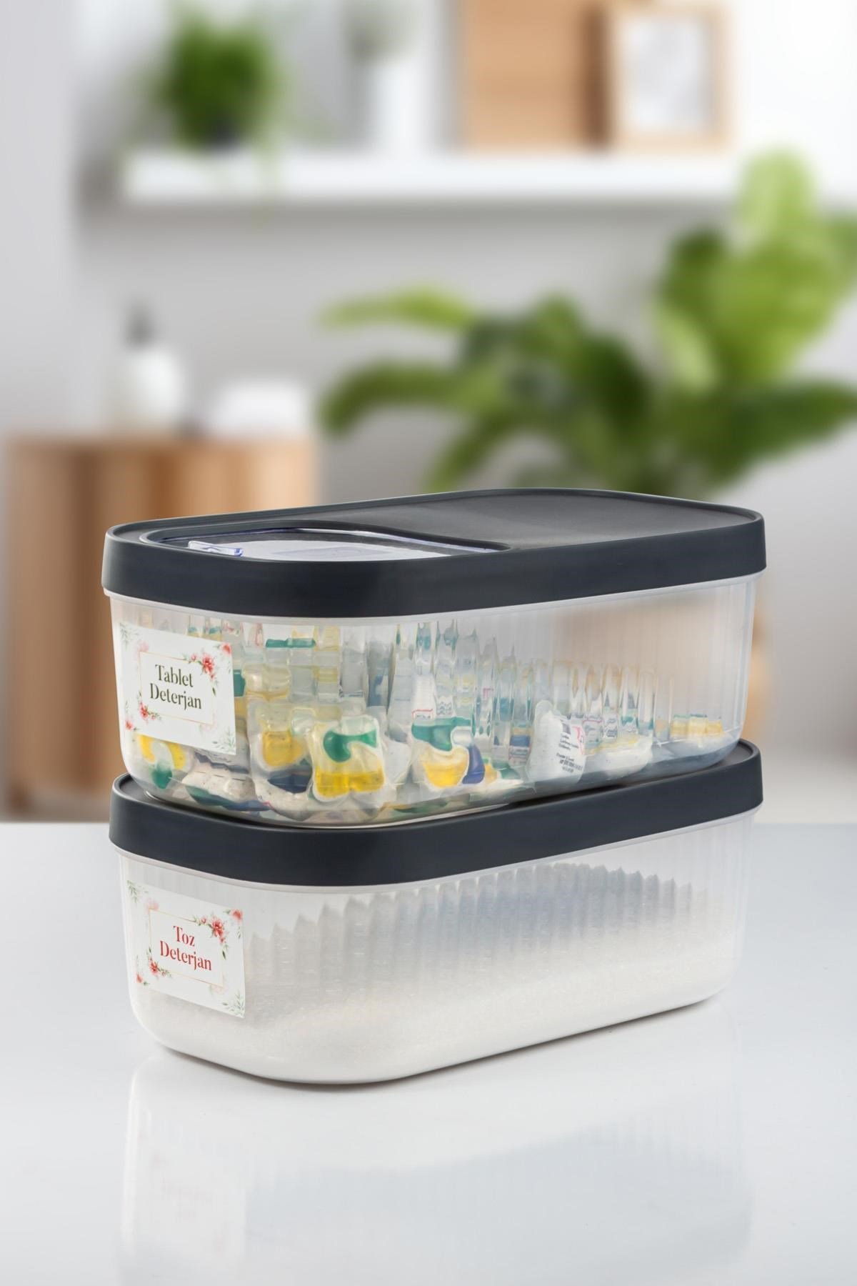 2'Li 5 LT Multibox Kayar Kapaklı Saklama Kabı & Erzak Kabı & Toz Ve Tablet Deterjan Kutusu ( ETİKET