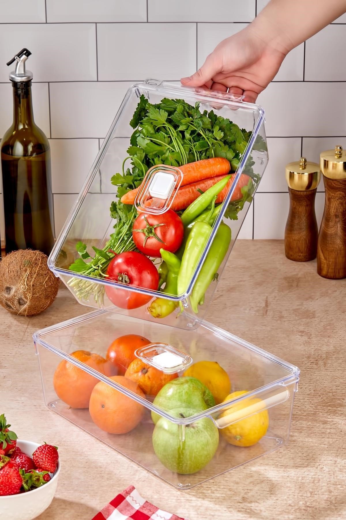 2'li Büyük Boy Vakum Düğmeli Kapaklı Dolap İçi Organizeri & Kırılmaz Düzenleyici Kutu (6,5Lt)