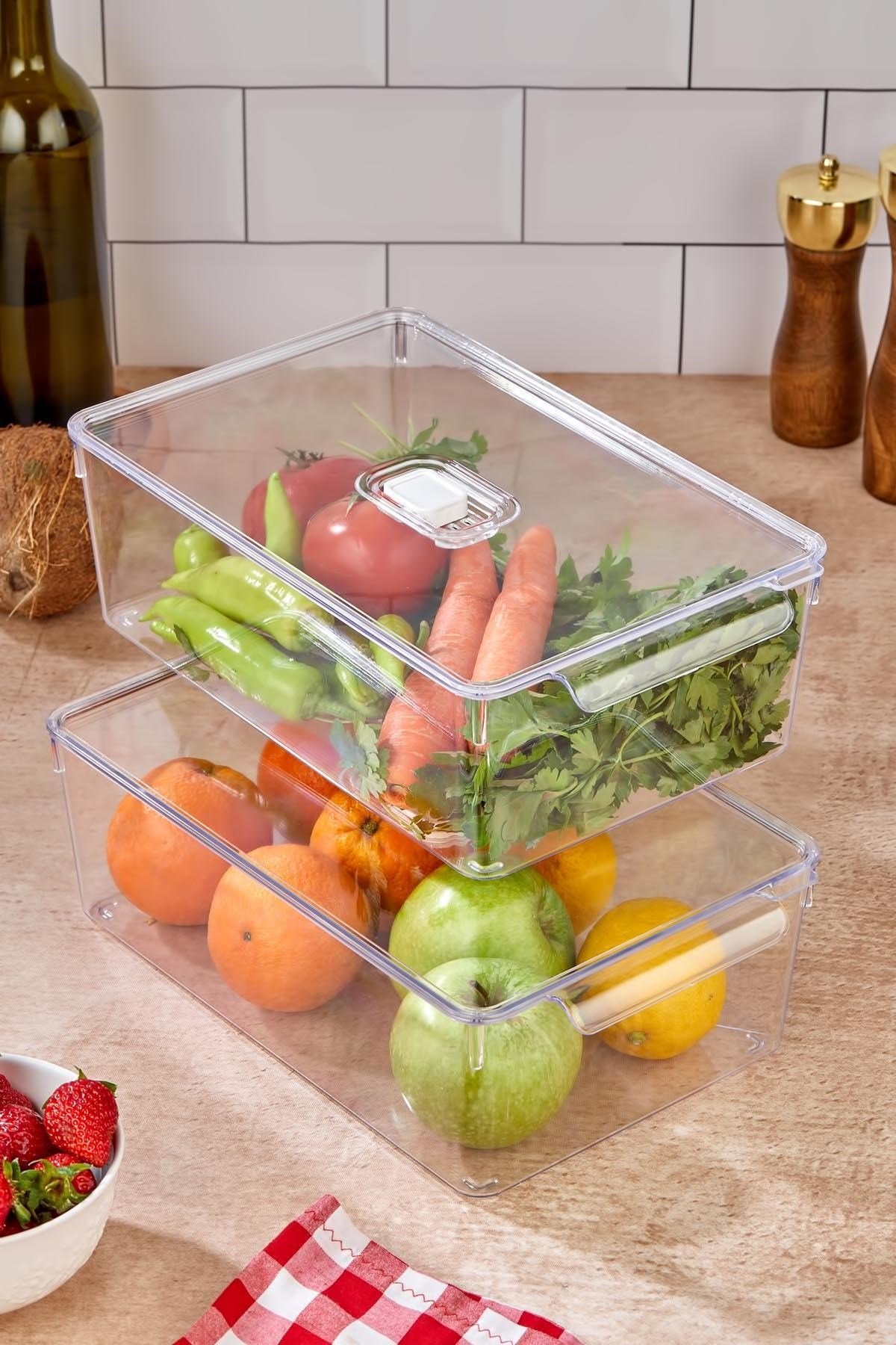 2'li Büyük Boy Vakum Düğmeli Kapaklı Dolap İçi Organizeri & Kırılmaz Düzenleyici Kutu (6,5Lt)