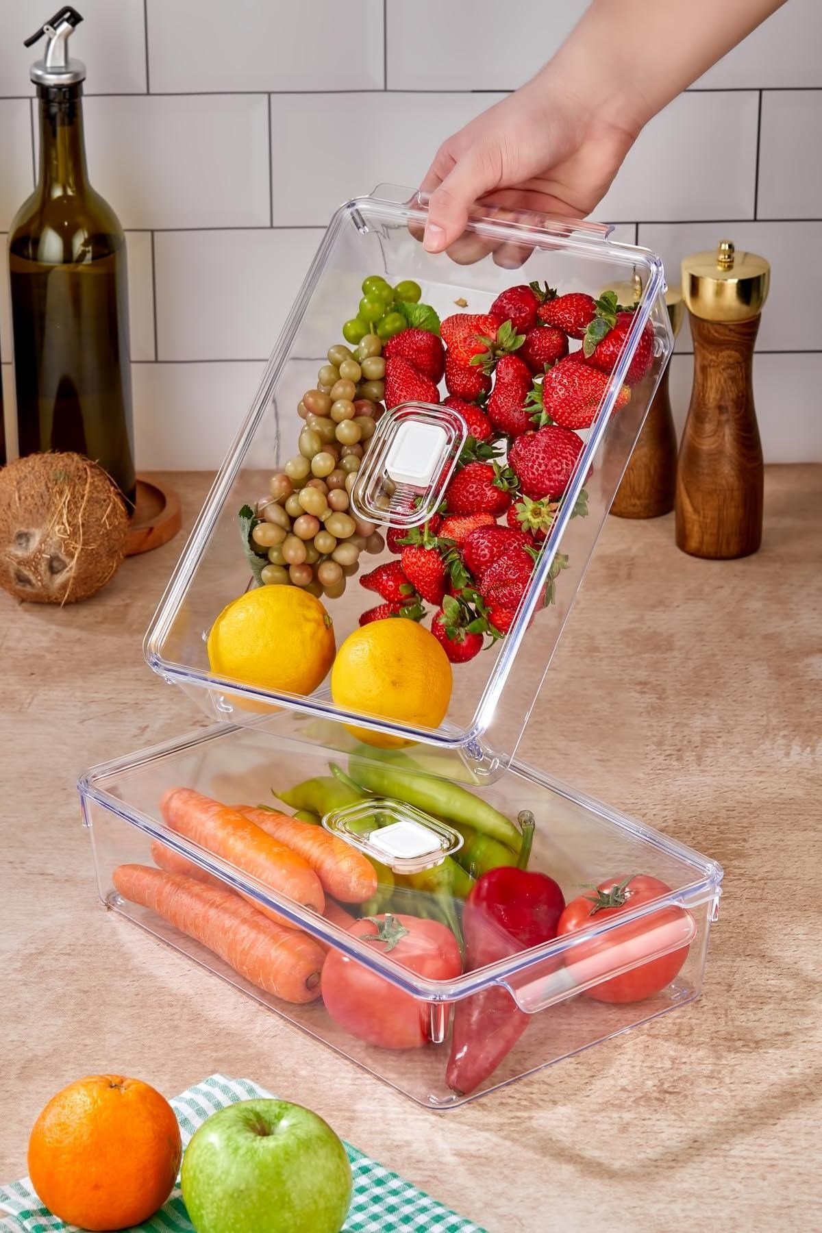 2'li Orta Boy Vakum Düğmeli Kapaklı Dolap İçi Organizeri & Kırılmaz Düzenleyici Kutu (4,5Lt)