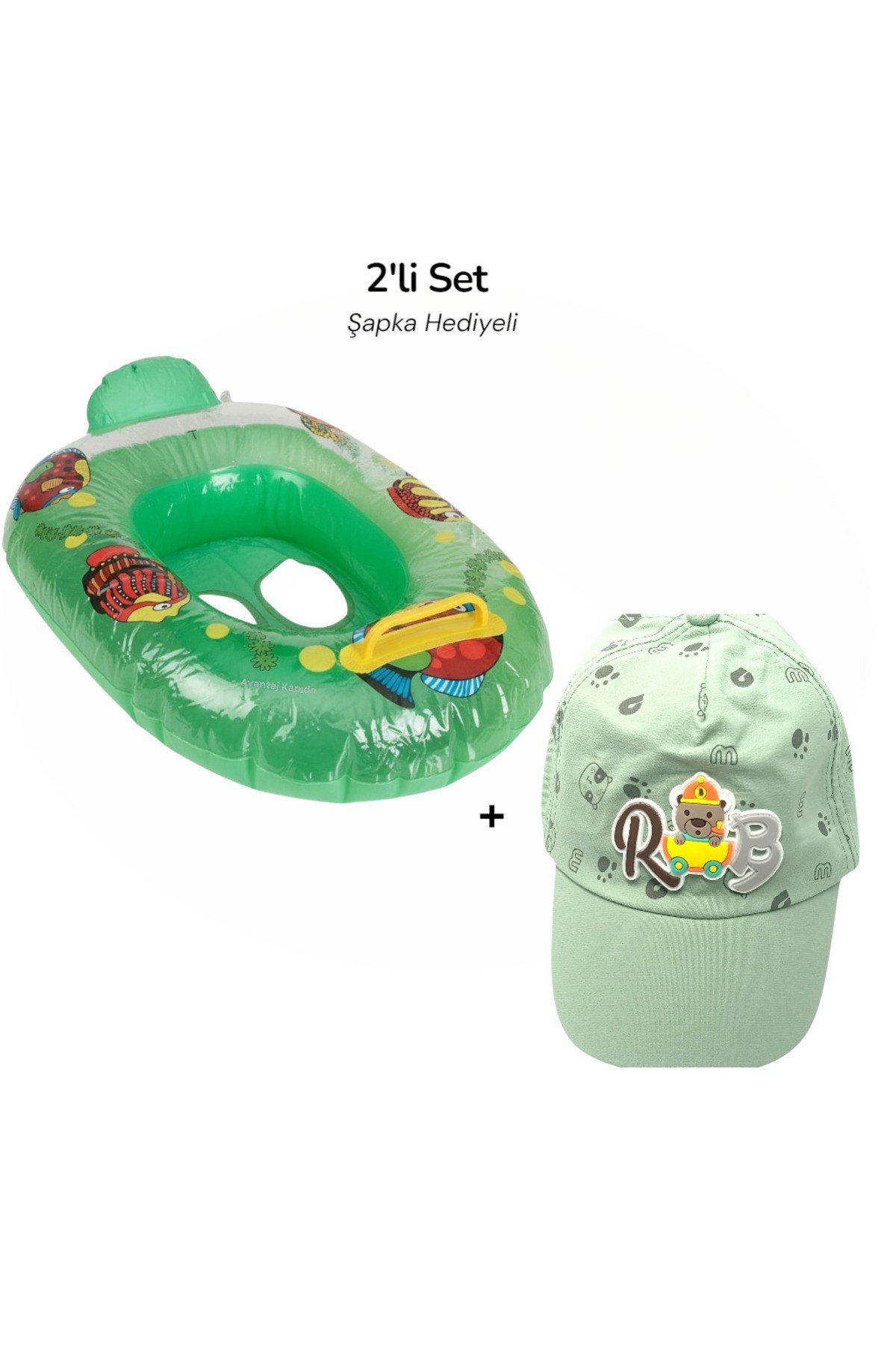 2'li Set Bebek Deniz Simidi Güneş Şapka Hediyeli Çocuk Havuz Simidi | 10 × 7 cm Bacak Geçişi