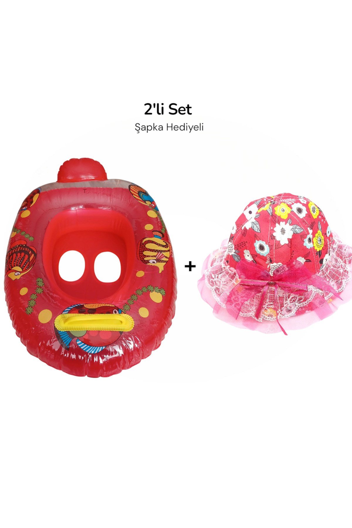2'li Set Bebek Deniz Simidi Güneş Şapka Hediyeli Çocuk Havuz Simidi | 10 × 7 cm Bacak Geçişi