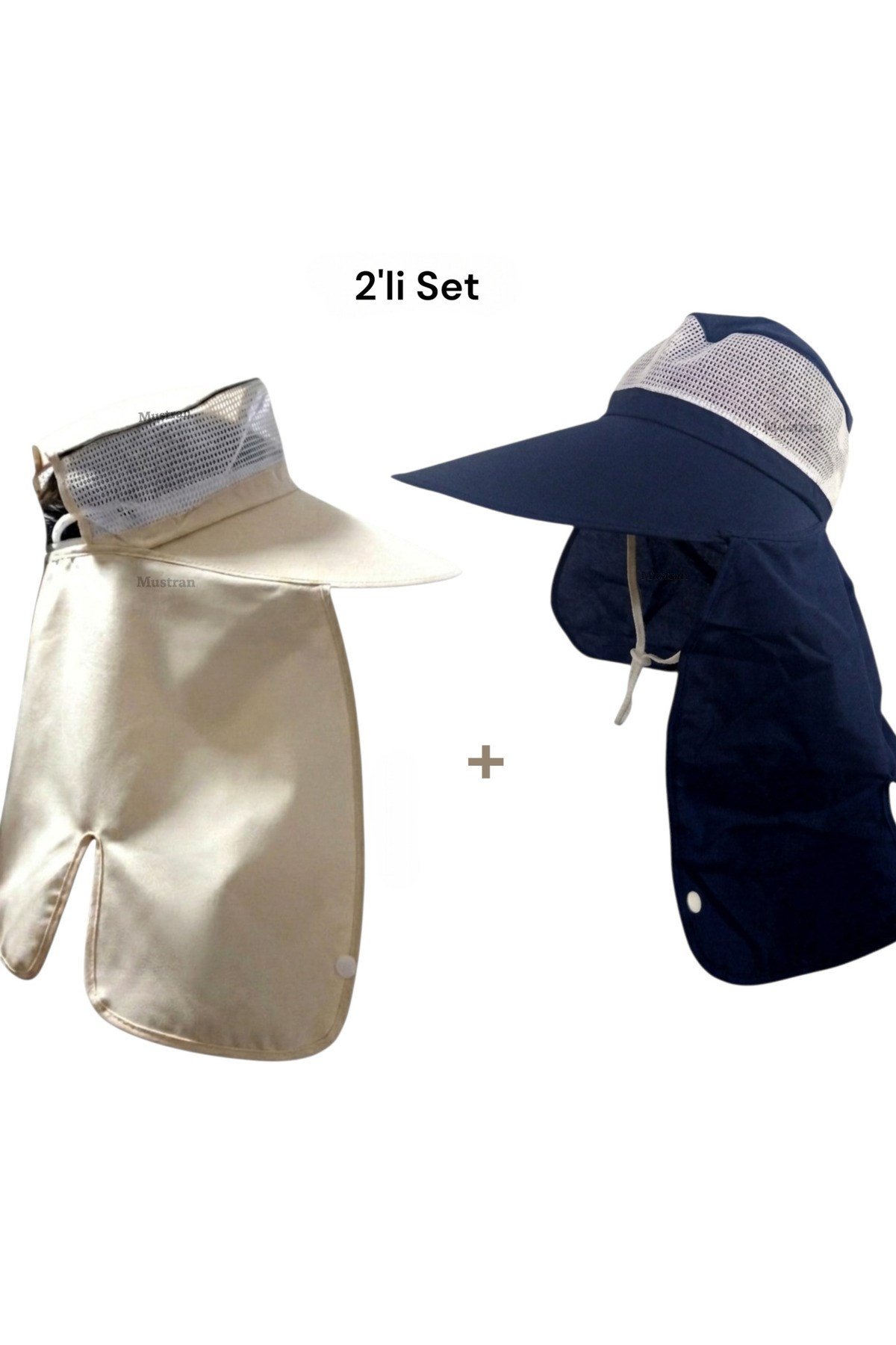 2'li Set Geniş Siperli Enseli Güneş Şapkası Fileli Yazlık Kadın Erkek Outdoor Şapka