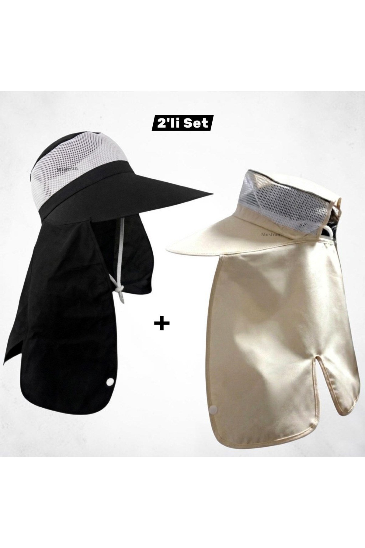 2'li Set Geniş Siperli Enseli Güneş Şapkası Fileli Yazlık Kadın Erkek Outdoor Şapka
