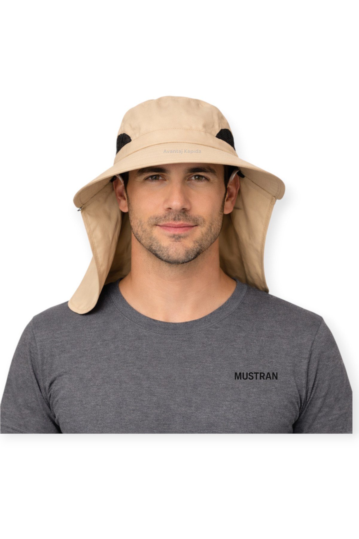 2'li Set Güneş Korumalı Sök Tak Maskeli Enseli Güneş Şapkası Unisex Outdoor Yazlık Şapka Krem