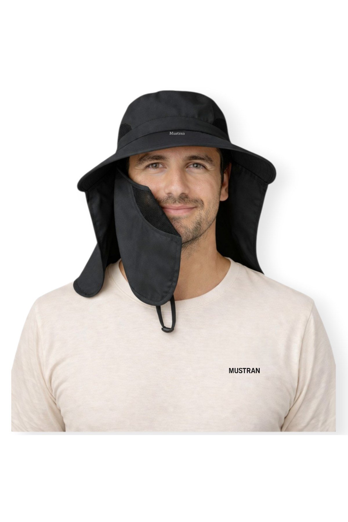 2'li Set Güneş Korumalı Sök Tak Maskeli Enseli Güneş Şapkası Unisex Outdoor Yazlık Şapka Krem