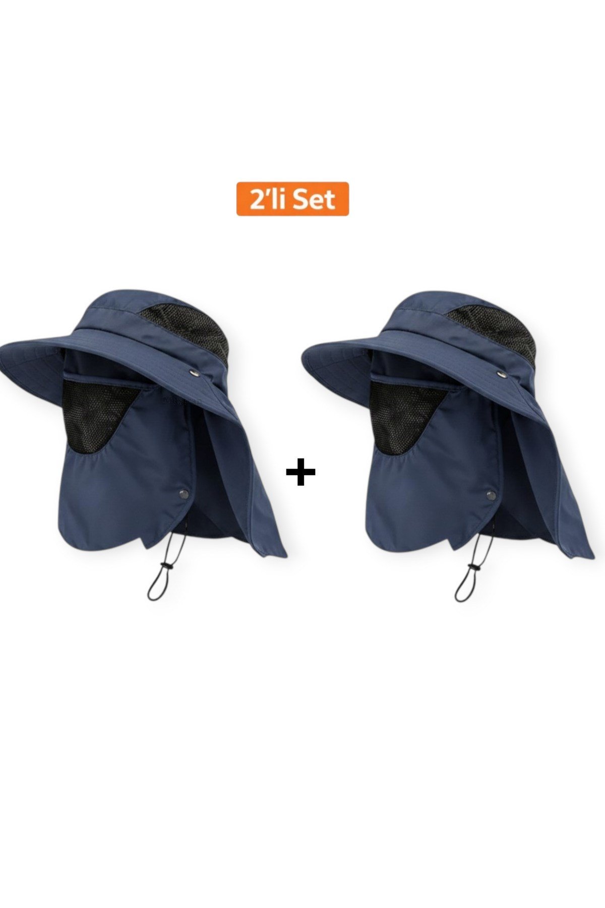 2'li Set Güneş Korumalı Sök Tak Maskeli Unisex Enseli Güneş Şapkası Outdoor Balıkçı Tarla
