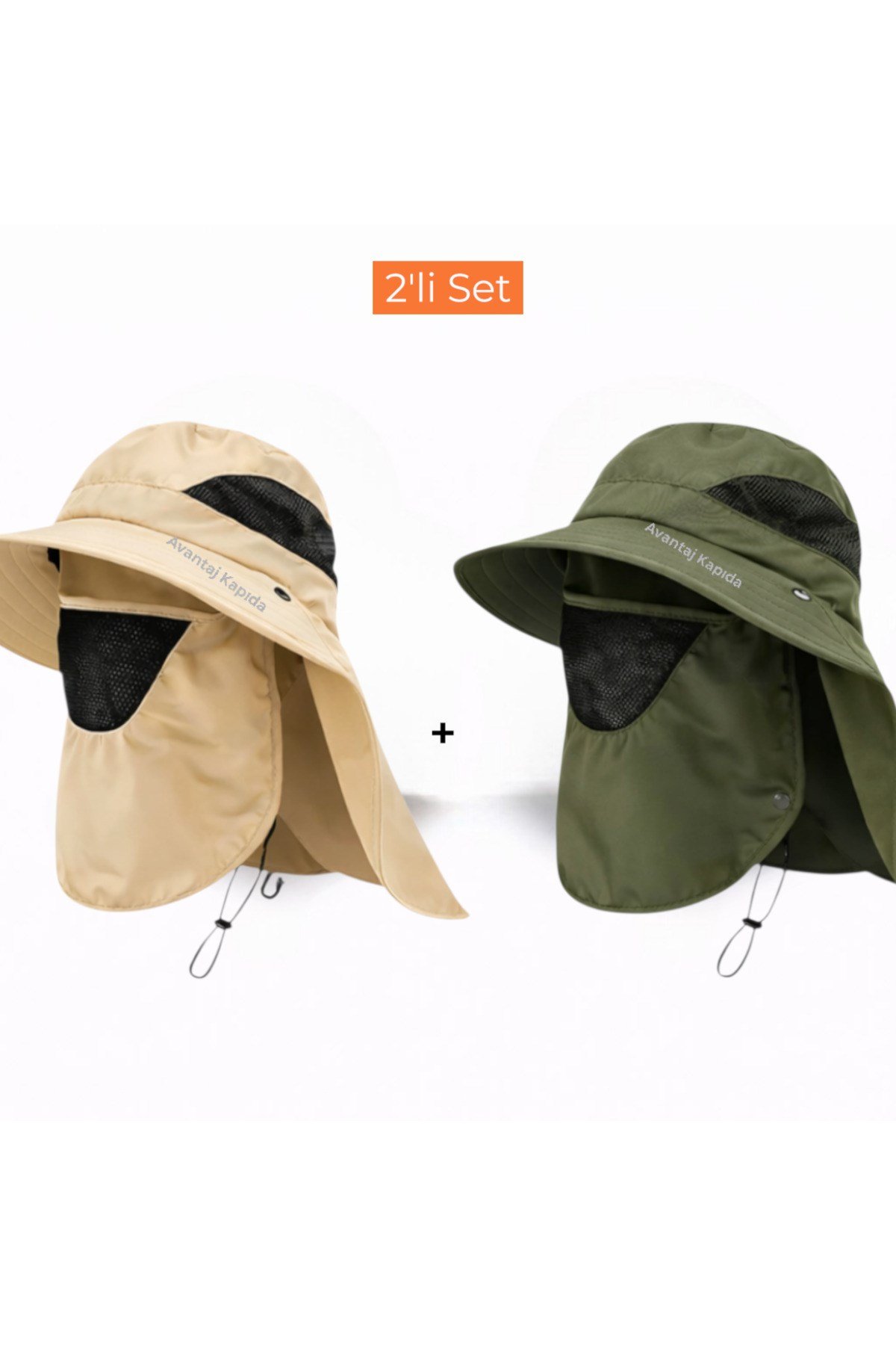 2'li Set Güneş Korumalı Sök Tak Maskeli Unisex Enseli Güneş Şapkası Outdoor Kamp Balıkçı Tarla