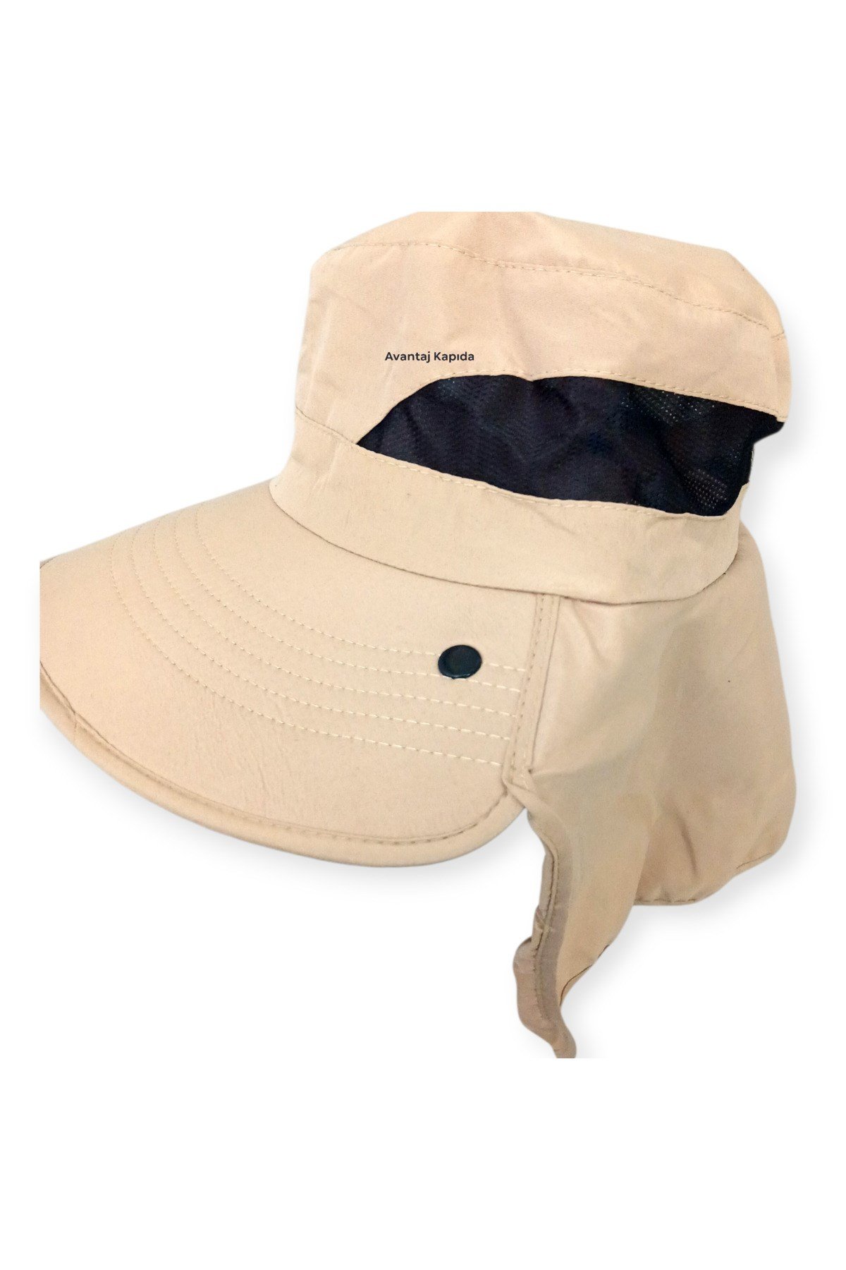 2'li Set Güneş Korumalı Sök Tak Maskeli Enseli Güneş Şapkası Unisex Outdoor Yazlık Şapka Krem
