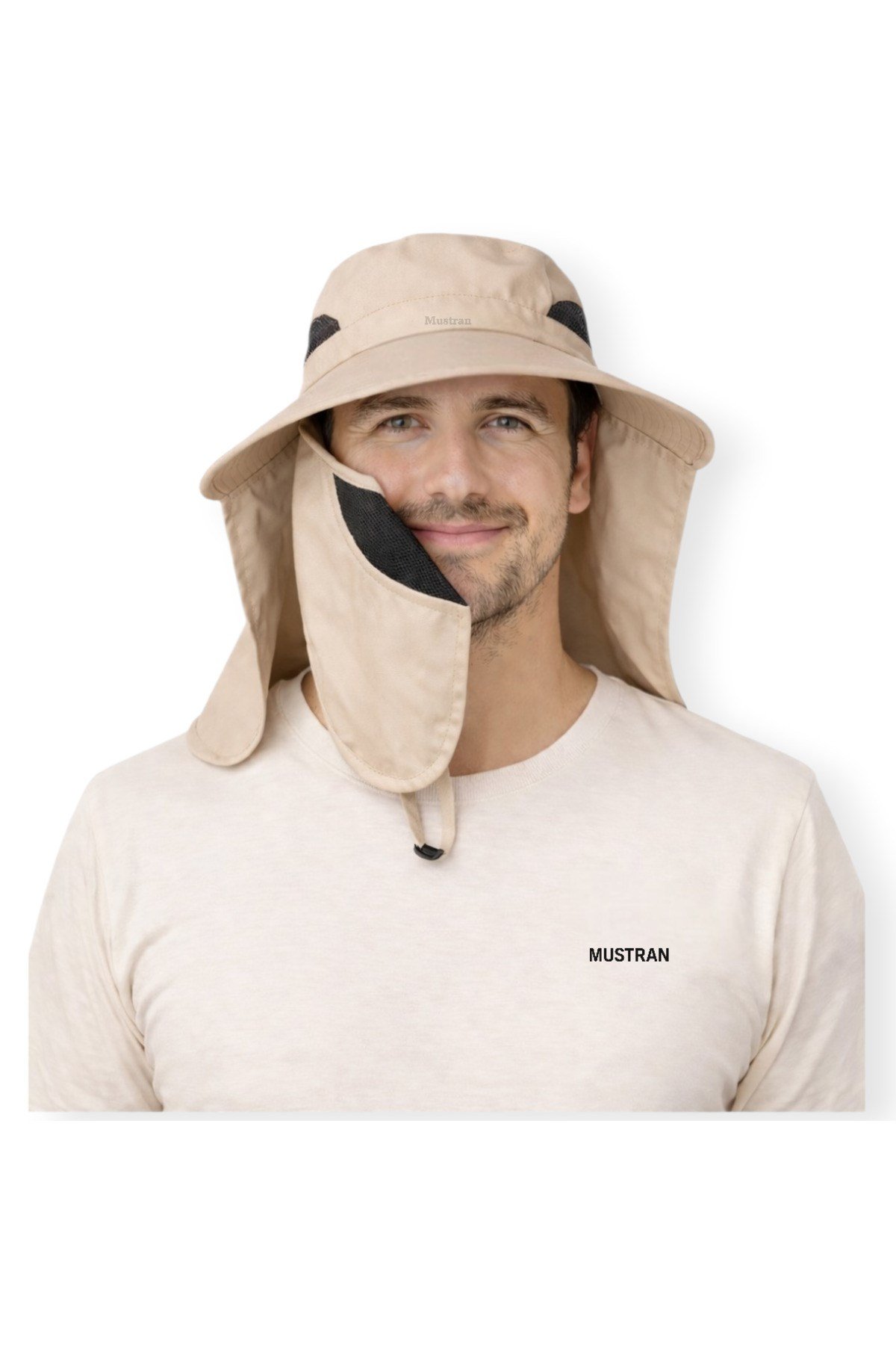 2'li Set Güneş Korumalı Sök Tak Maskeli Enseli Güneş Şapkası Unisex Outdoor Yazlık Şapka Krem