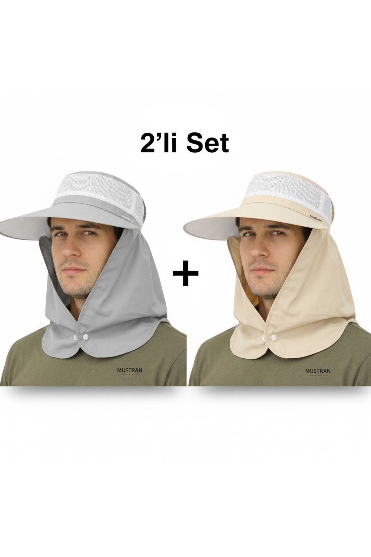 2'li Set Yazlık Hafif İnce Kumaş Geniş Siperli Enseli Güneş Şapkası Unisex Outdoor Safari Balıkçı