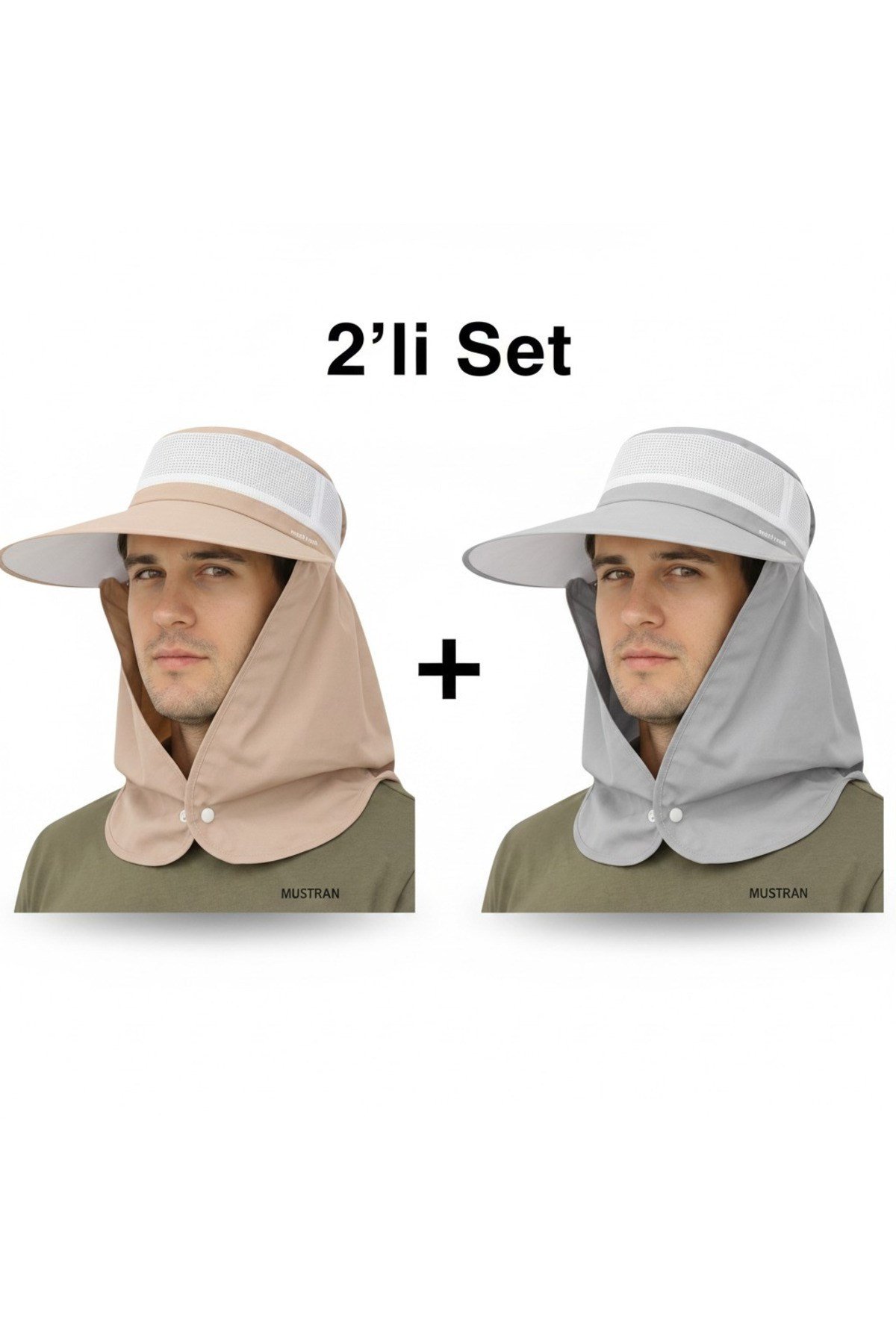 2'li Set Yazlık Hafif İnce Kumaş Geniş Siperli Enseli Güneş Şapkası Unisex Outdoor Safari Balıkçı