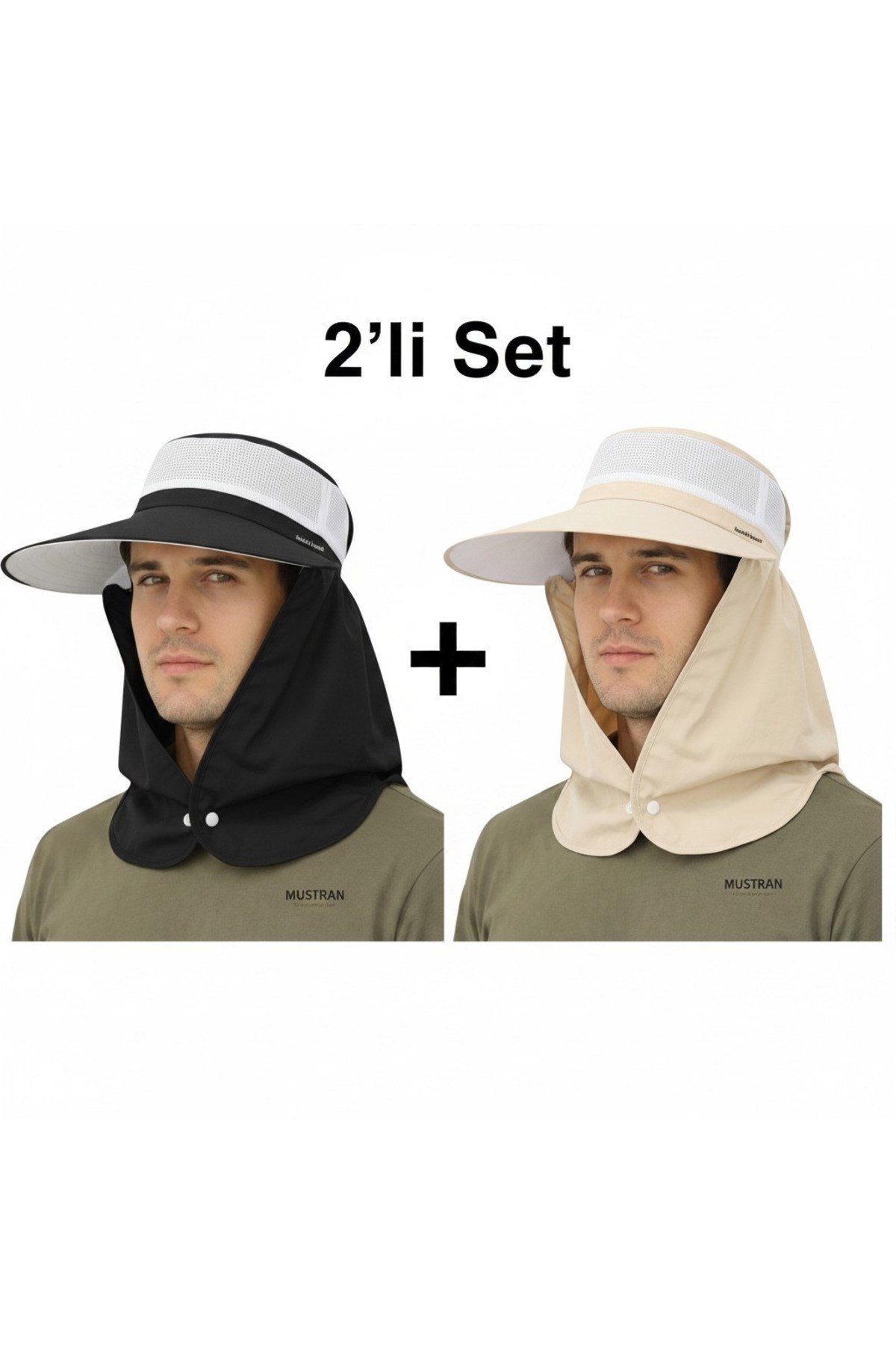 2'li Set Yazlık Hafif İnce Kumaş Geniş Siperli Enseli Güneş Şapkası Unisex Outdoor Safari Balıkçı