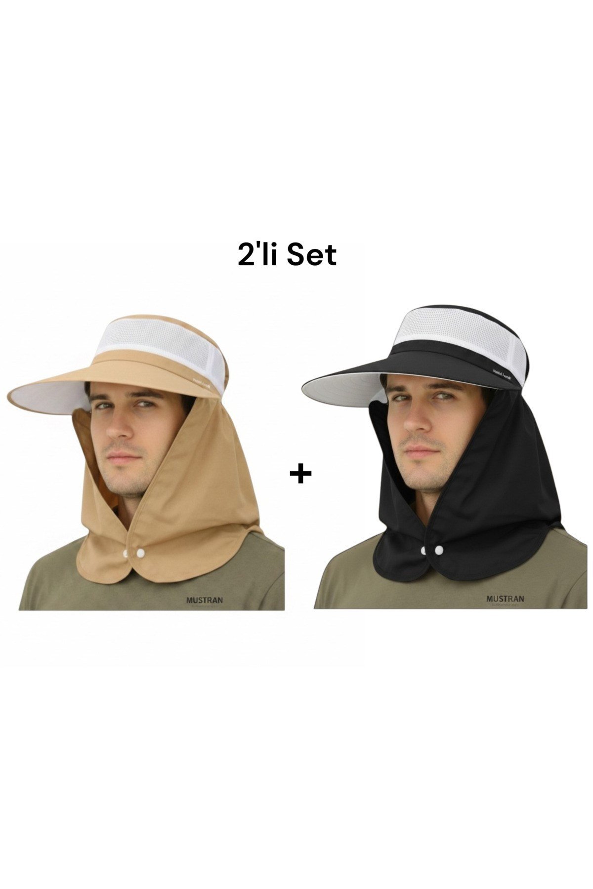 2'li Set Yazlık Hafif İnce Kumaş Geniş Siperli Enseli Güneş Şapkası Unisex Outdoor Safari Balıkçı
