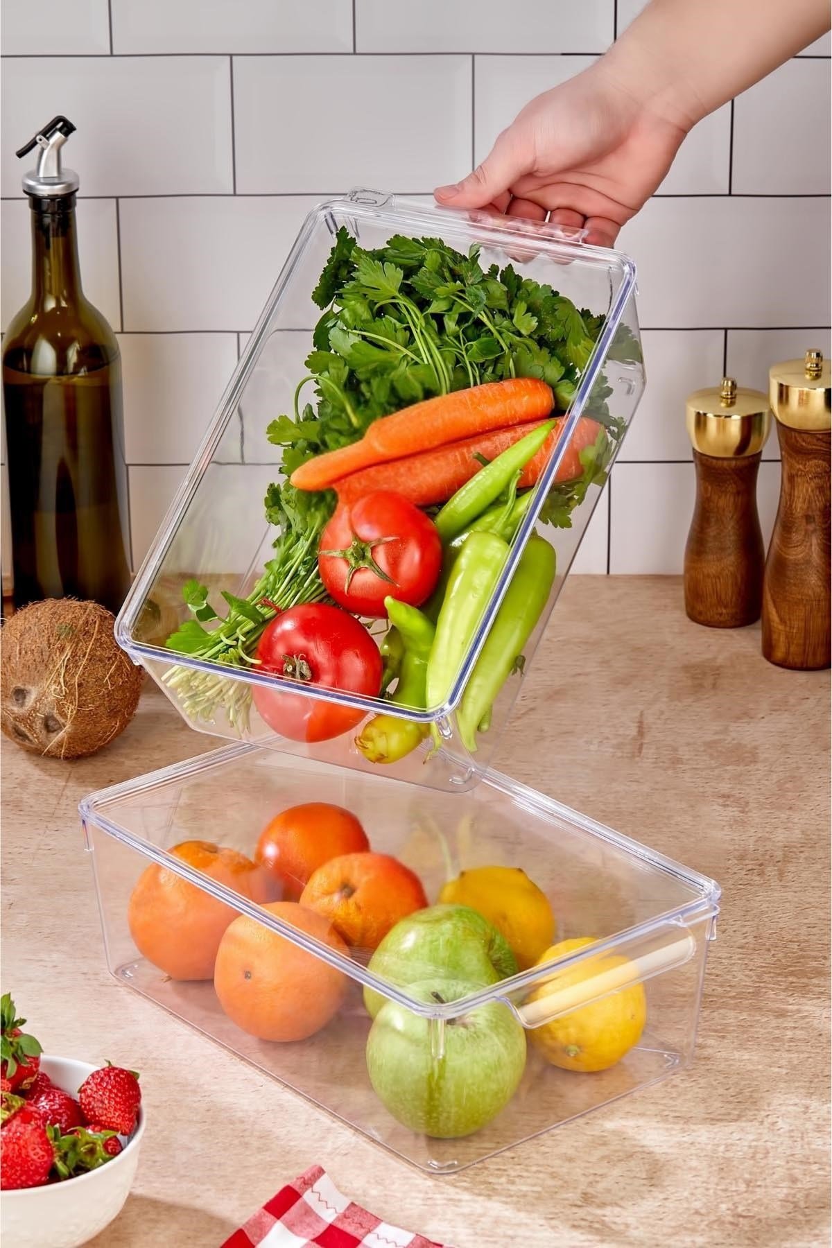 3 Lü Kapaklı Buzdolabı Organizeri & Buzdolabı Düzenleyici 4,5 lt