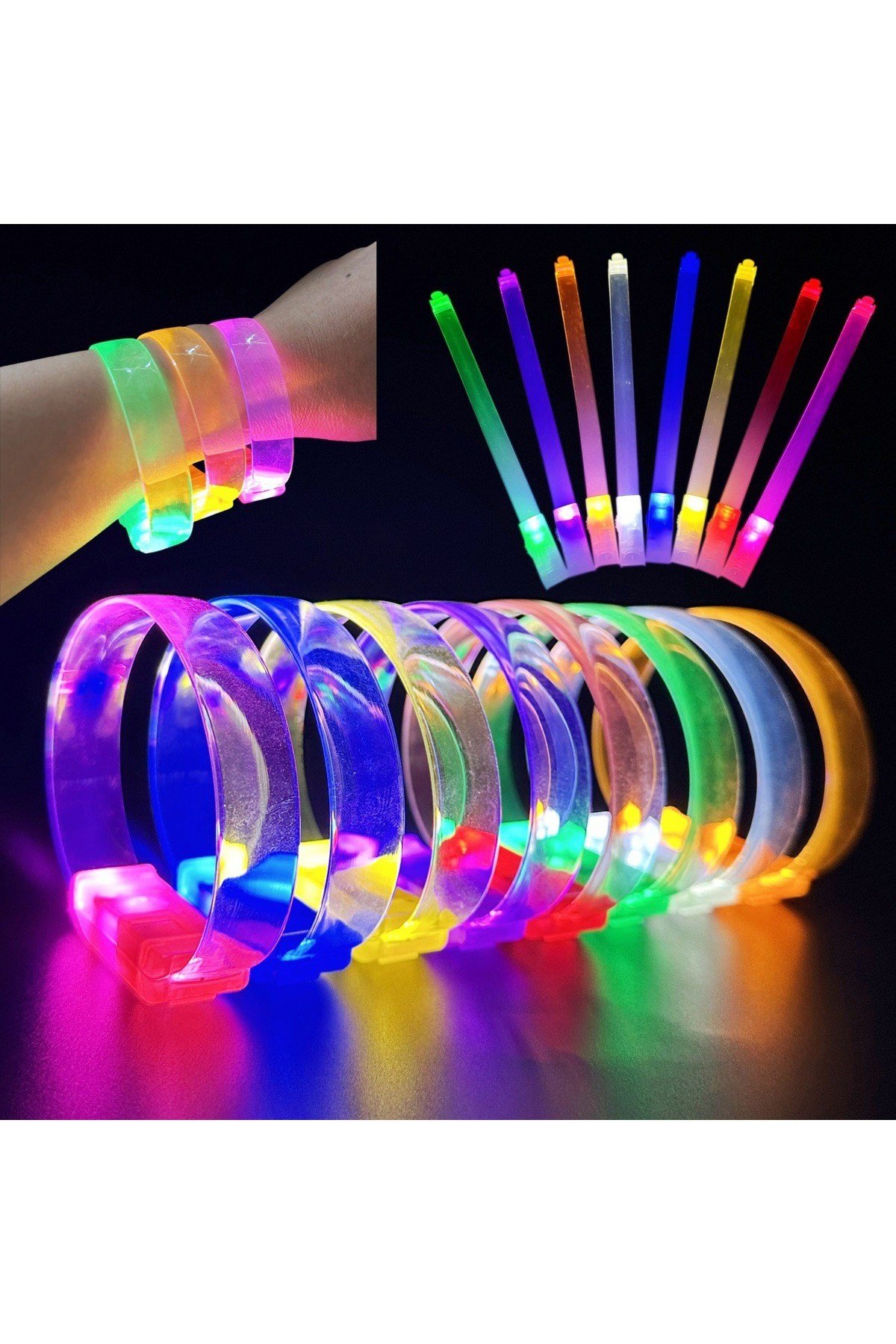 3 Modlu Pilli LED Işıklı Esnek Parti Bilekliği Mavi