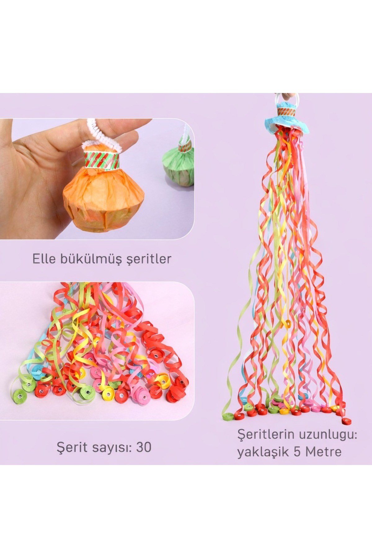 30 Şeritli Renkli Elle Atılan Konfeti – 5 Metre Uzayan Şerit Konfeti 1 Adet