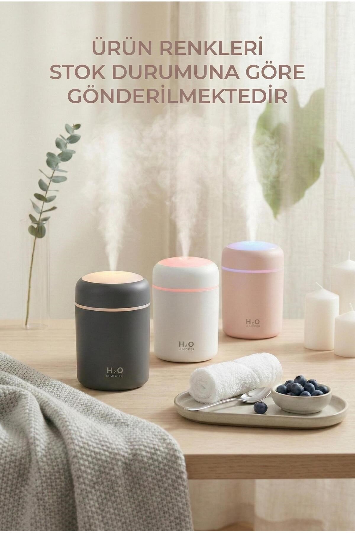 300 ml LED Işıklı Hava Nemlendirici & Pratik Oda Kokusu Difüzörü (7 cm x 11 cm)