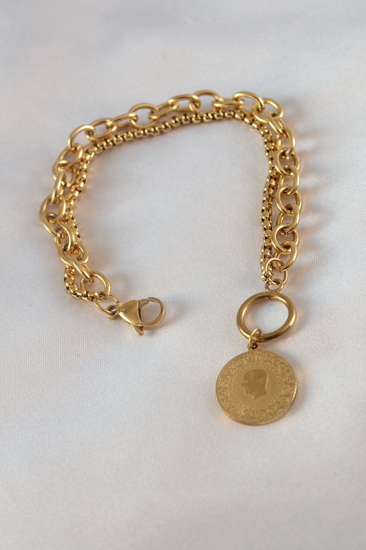316L Çelik Gold Renk 2'li Zincir Model Kadın Bileklik