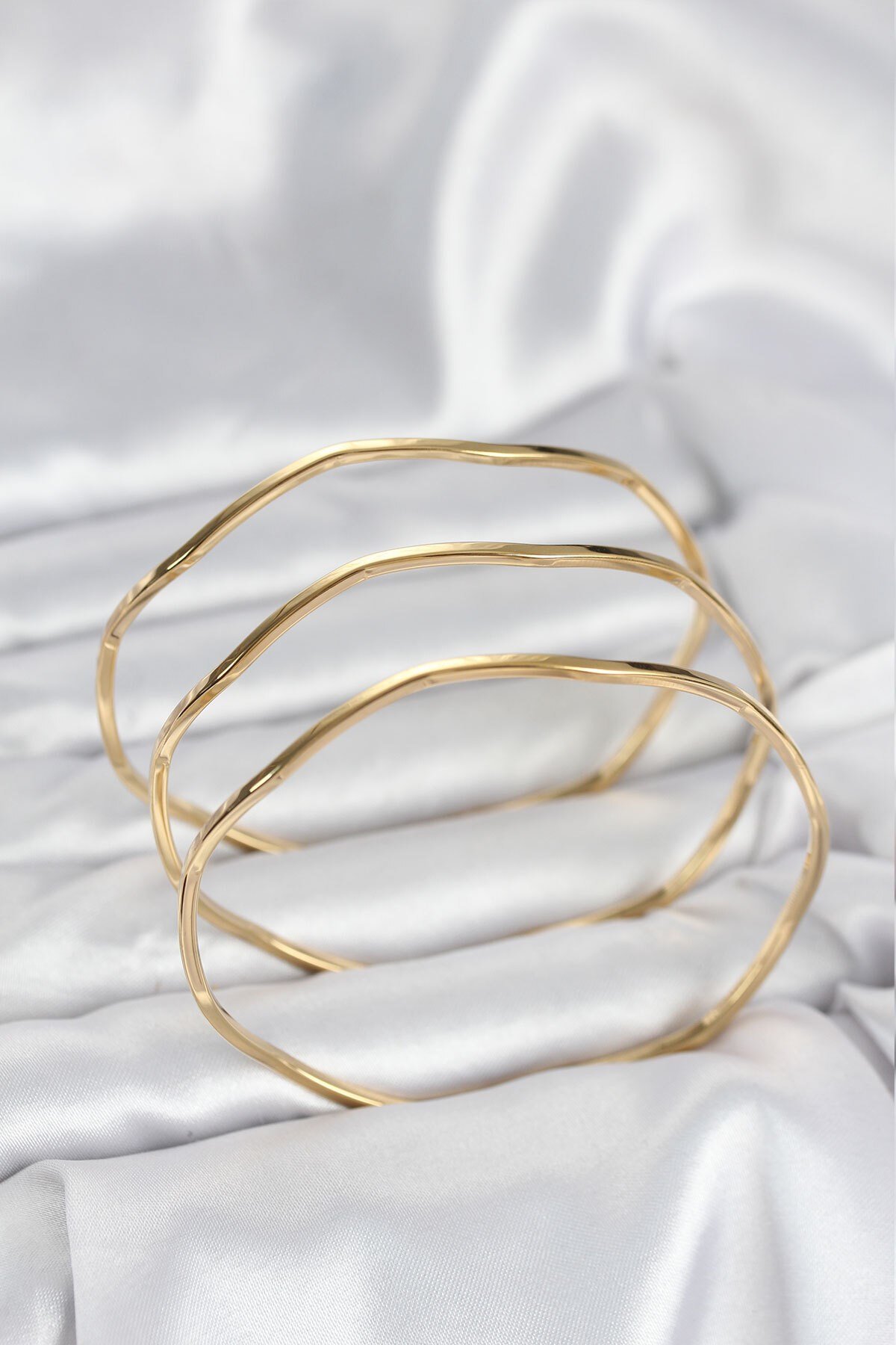 316L Çelik Gold Renk 65 mm Ajda Zikzak Model 3lü Kadın Bileklik